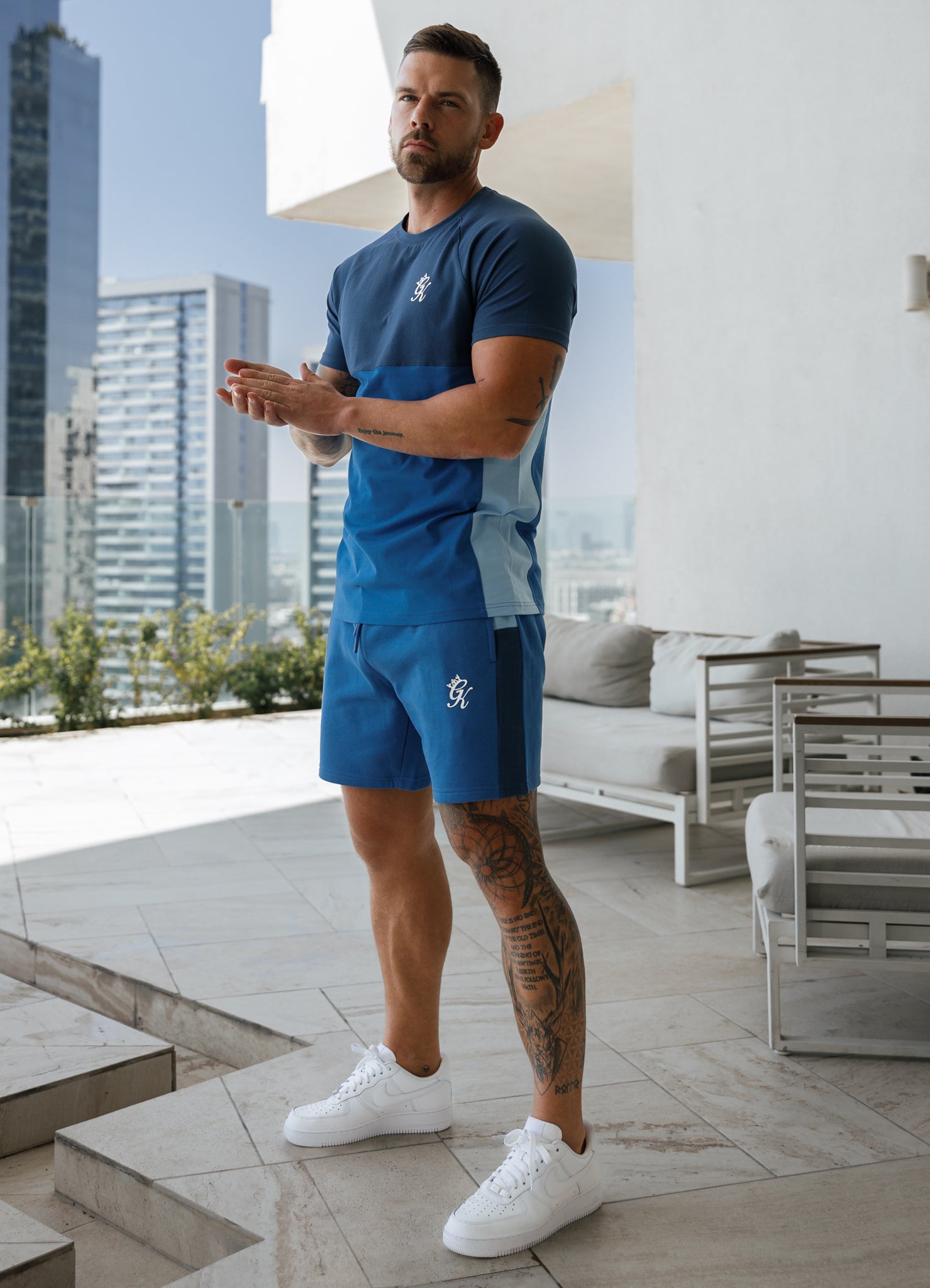 Gym King Contrast Panel Fleece Short - Riviera Blue/Sky Blue S