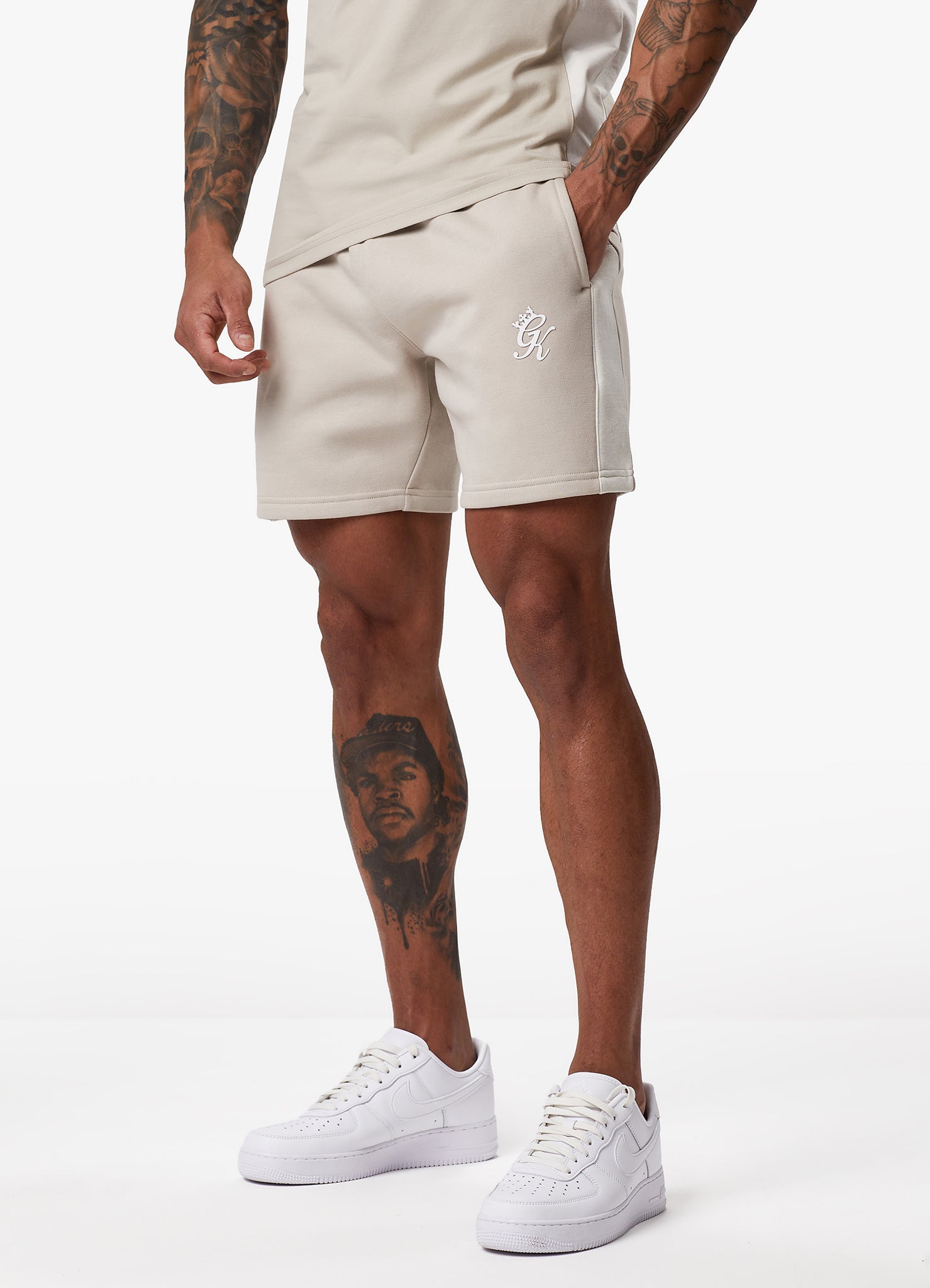 Gym King Contrast Panel Fleece Short - Taupe/Light Stone/White Xs