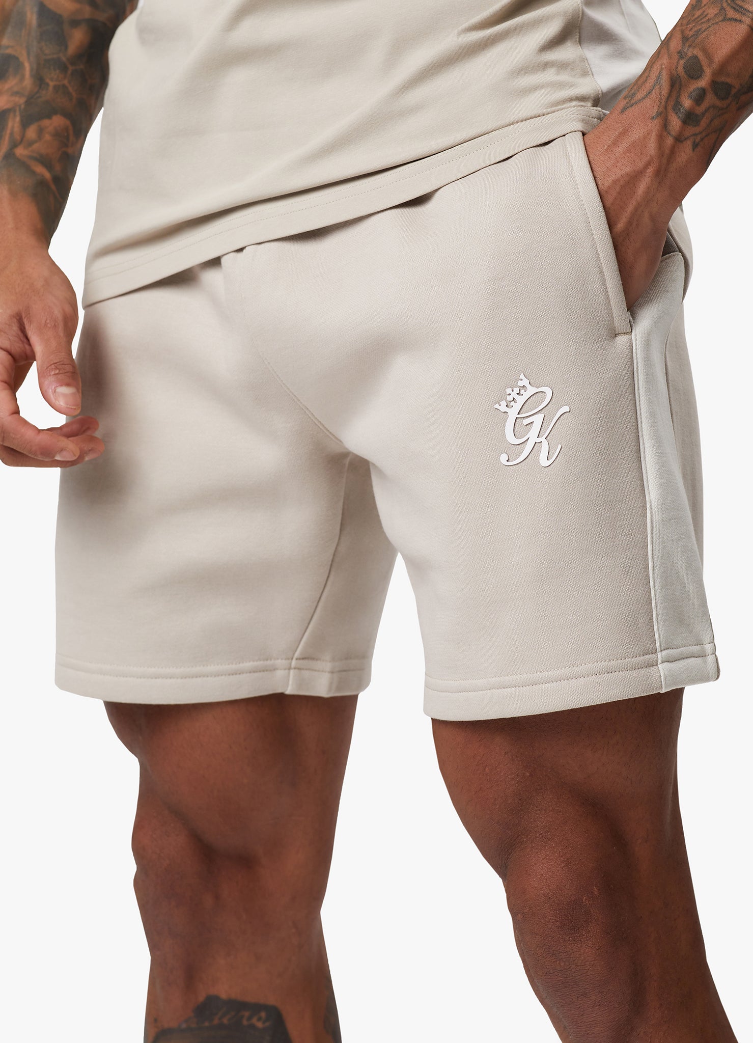 Gym King Contrast Panel Fleece Short - Taupe/Light Stone/White Xs