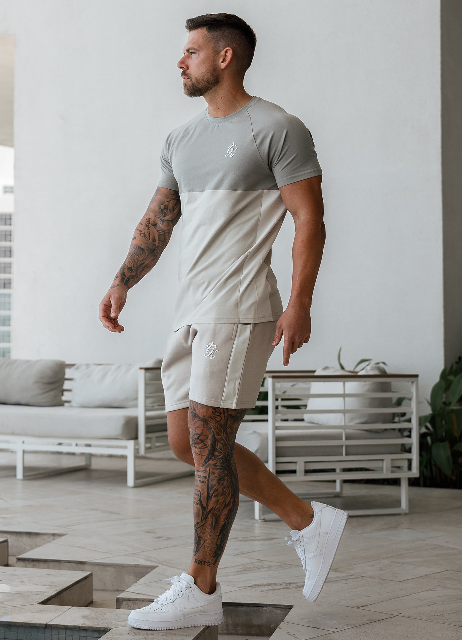 Gym King Contrast Panel Fleece Short - Taupe/Light Stone/White Xs