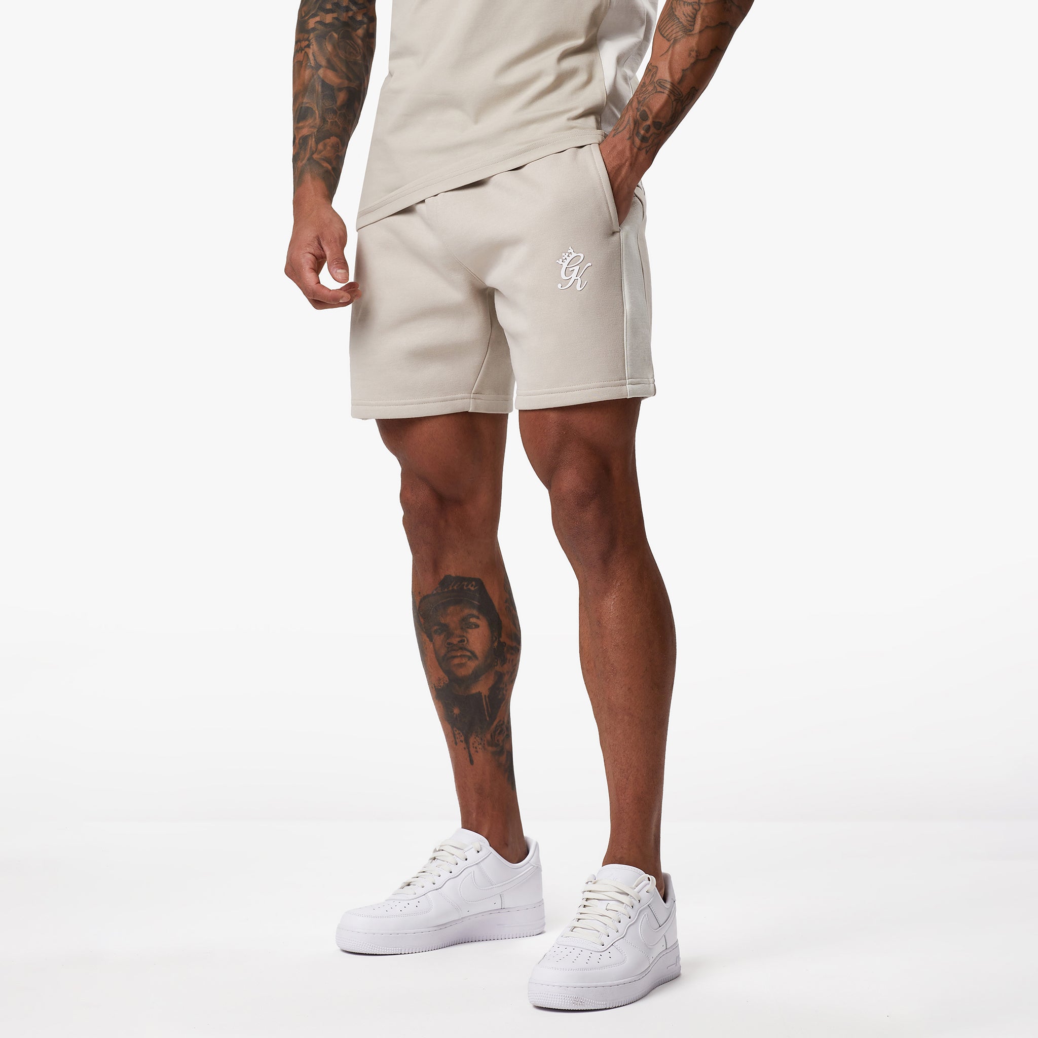 Gym King Contrast Panel Fleece Short - Taupe/Light Stone/White Xs