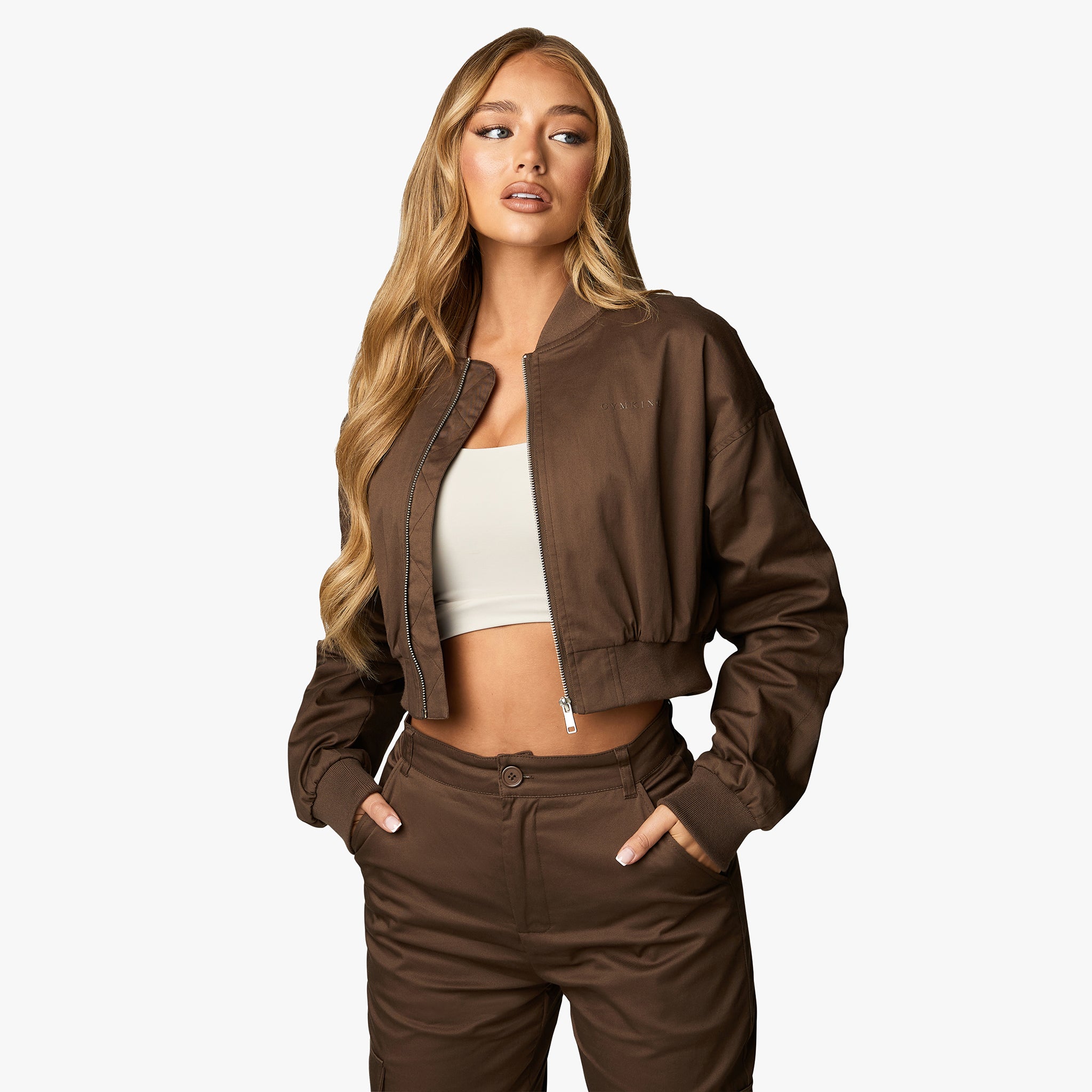 Gym King Cropped Woven Bomber - Chocolate 6