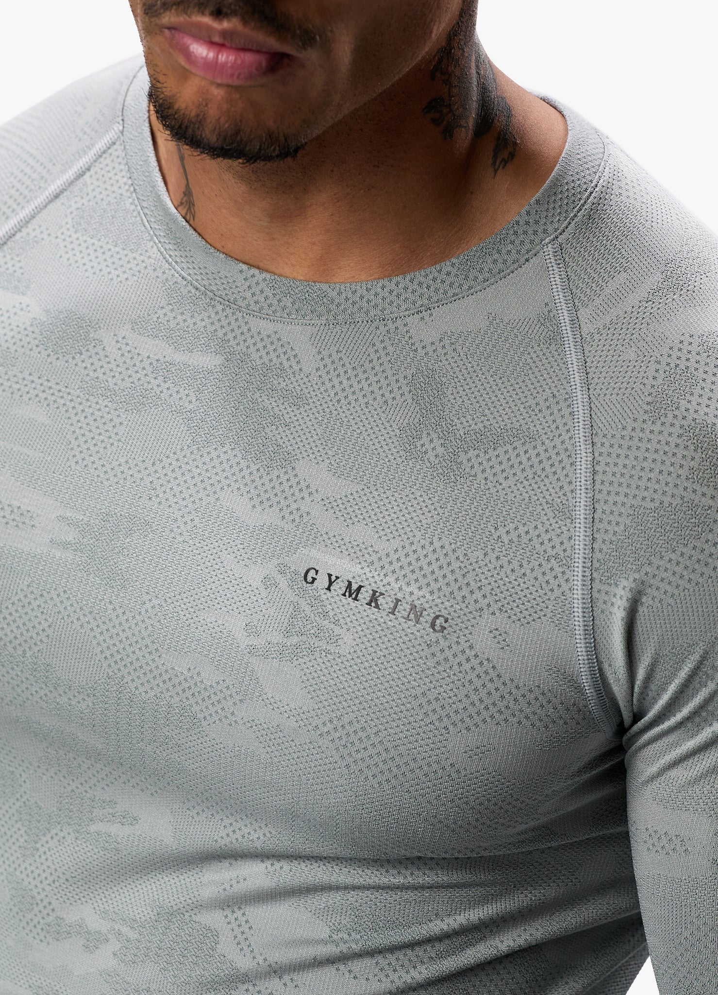 Gym King Debossed Camo Seamless LS Tee - Cloudy Grey Xs