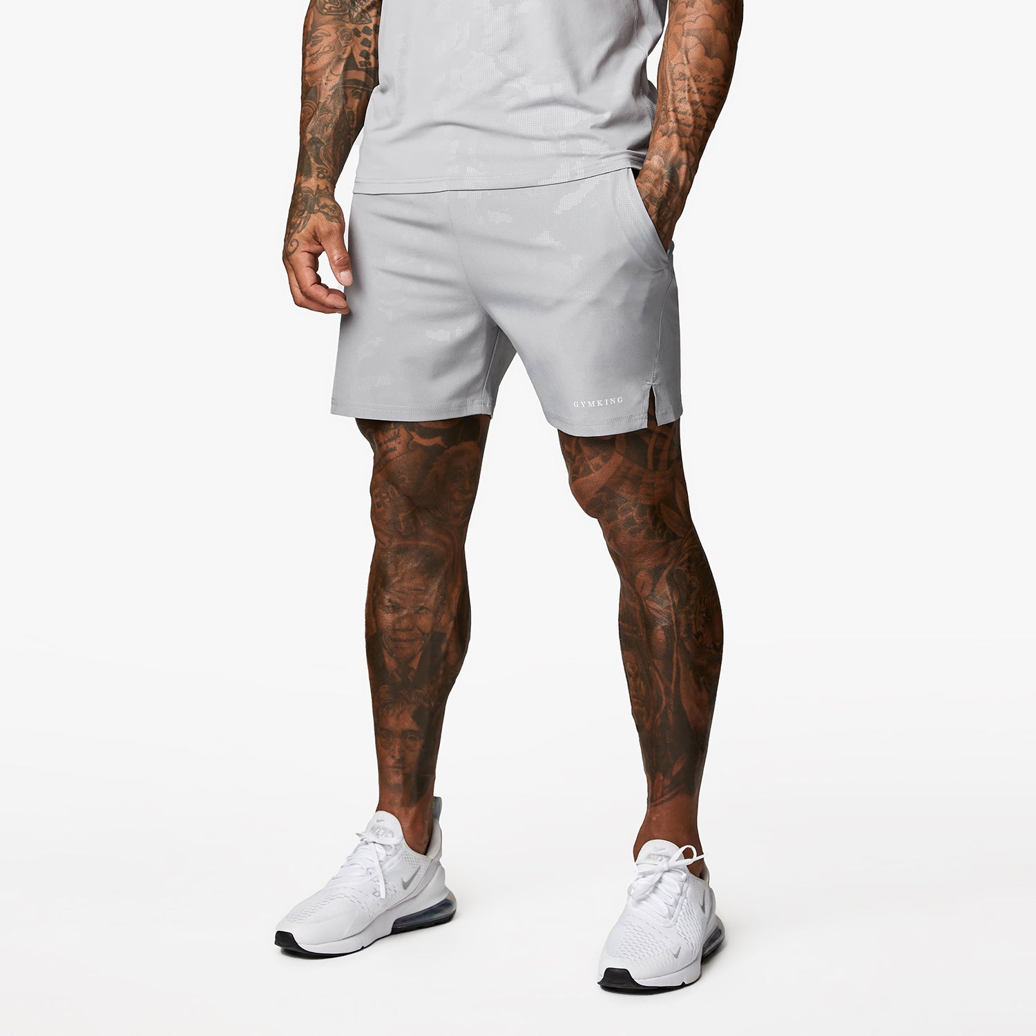 Gym King Debossed Camo Short 5" - Cloudy Grey Xs