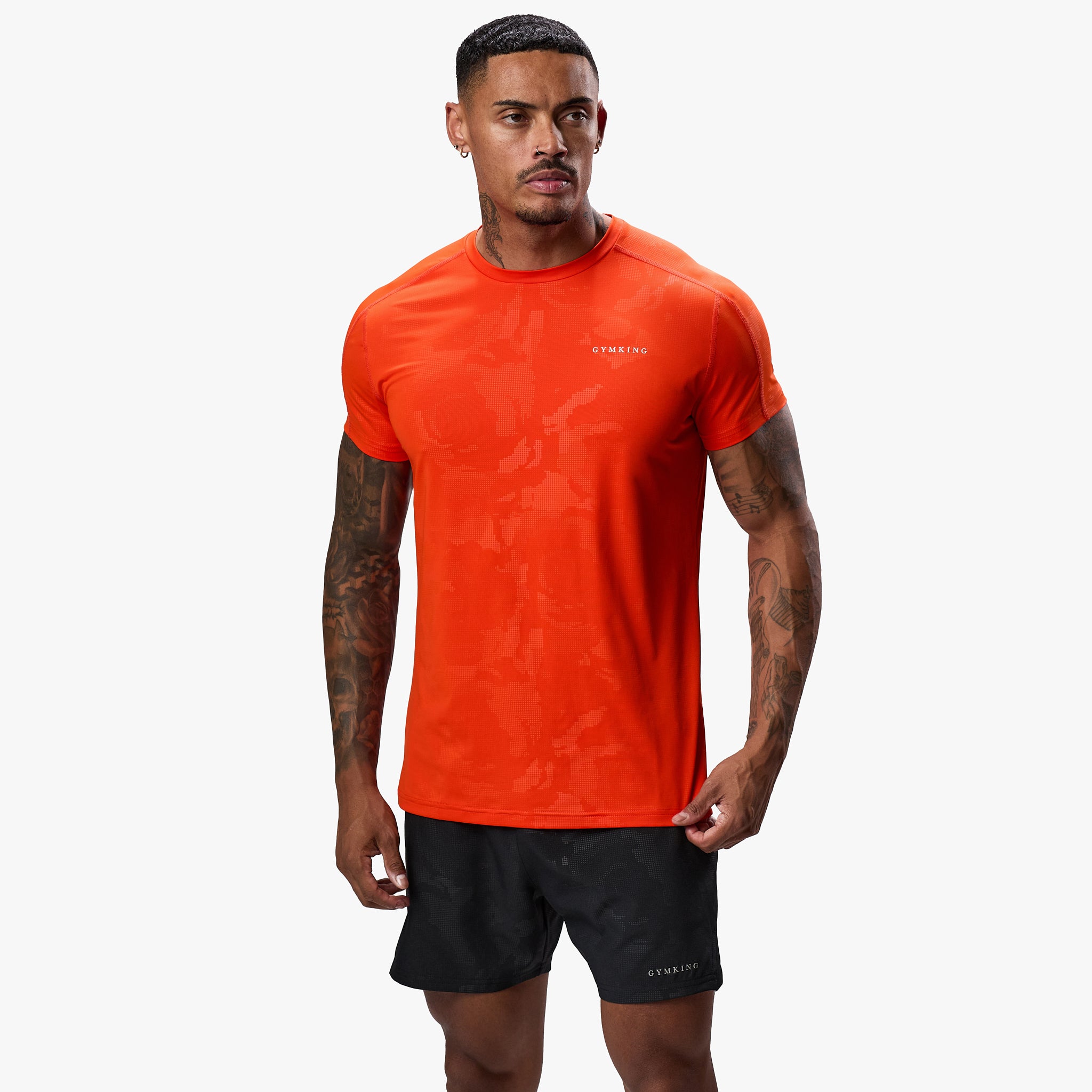 Gym King Debossed Camo Tee - Flame Orange Xs