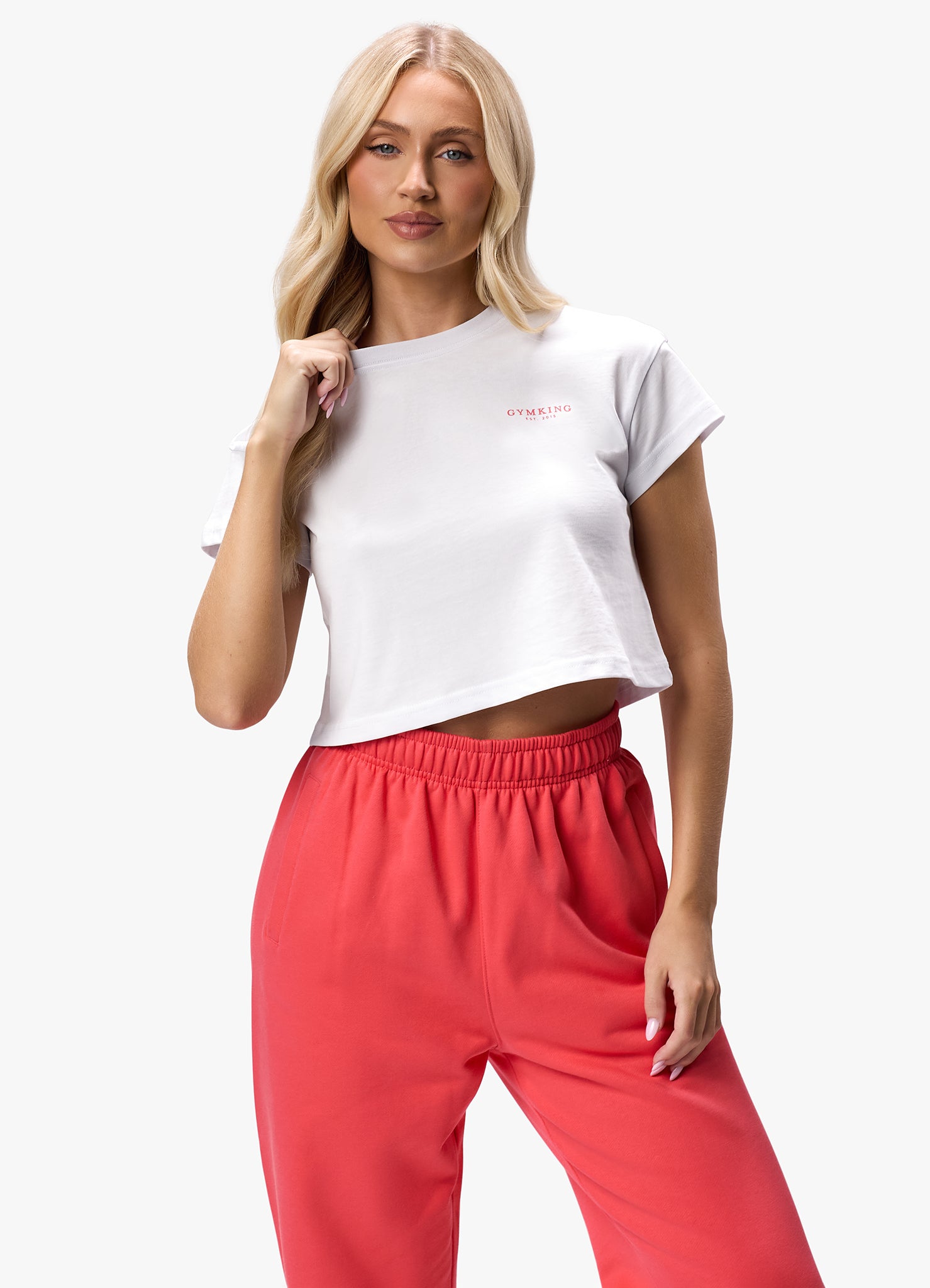 Gym King Established Cropped Tee - White/Red 6