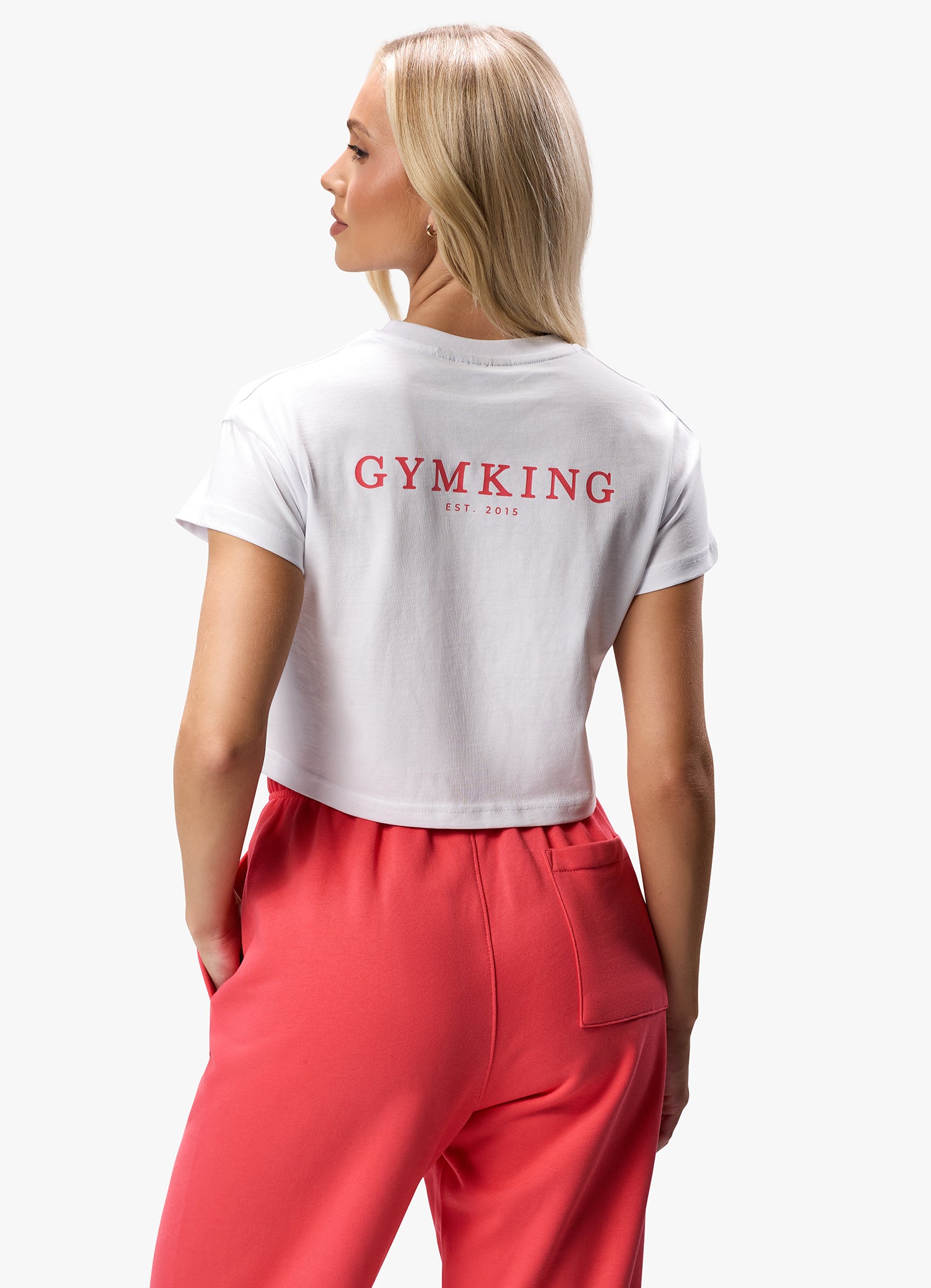 Gym King Established Cropped Tee - White/Red 6