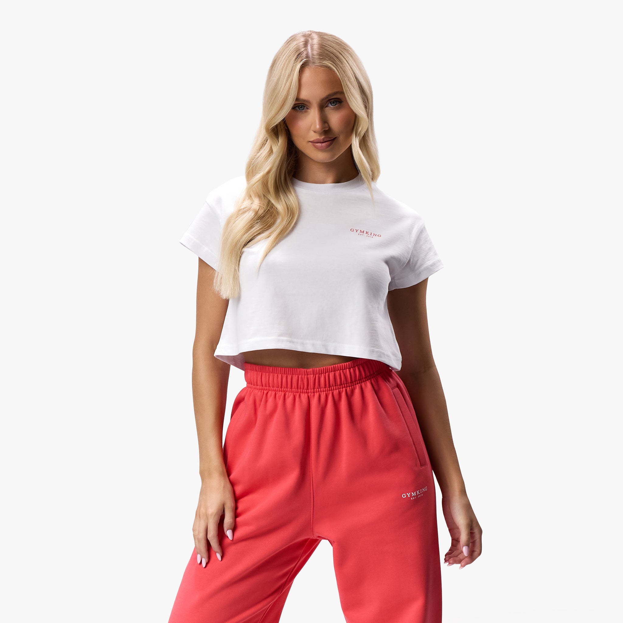 Gym King Established Cropped Tee - White/Red 6