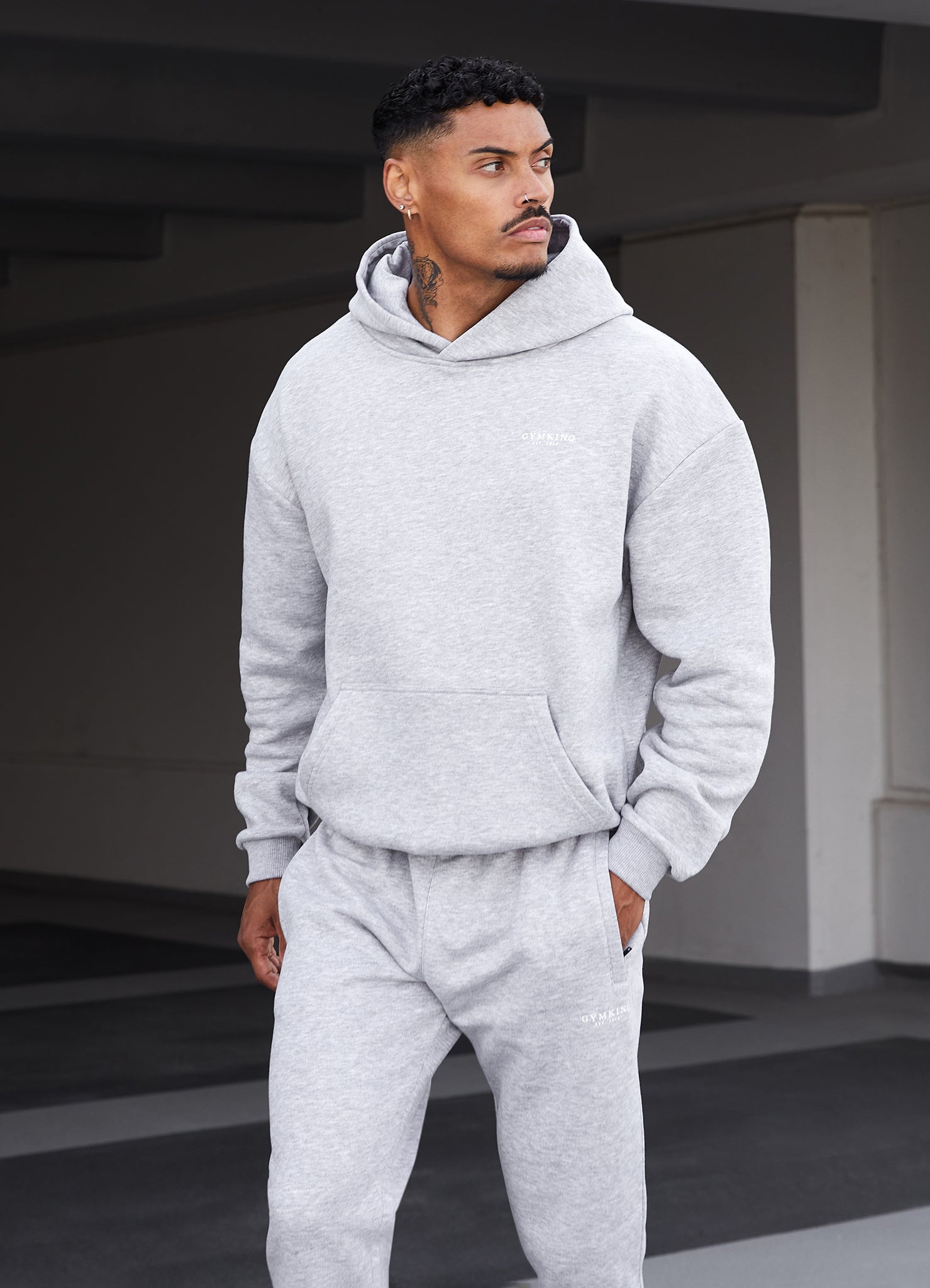 Gym King Established Hood - Light Grey Marl Xs