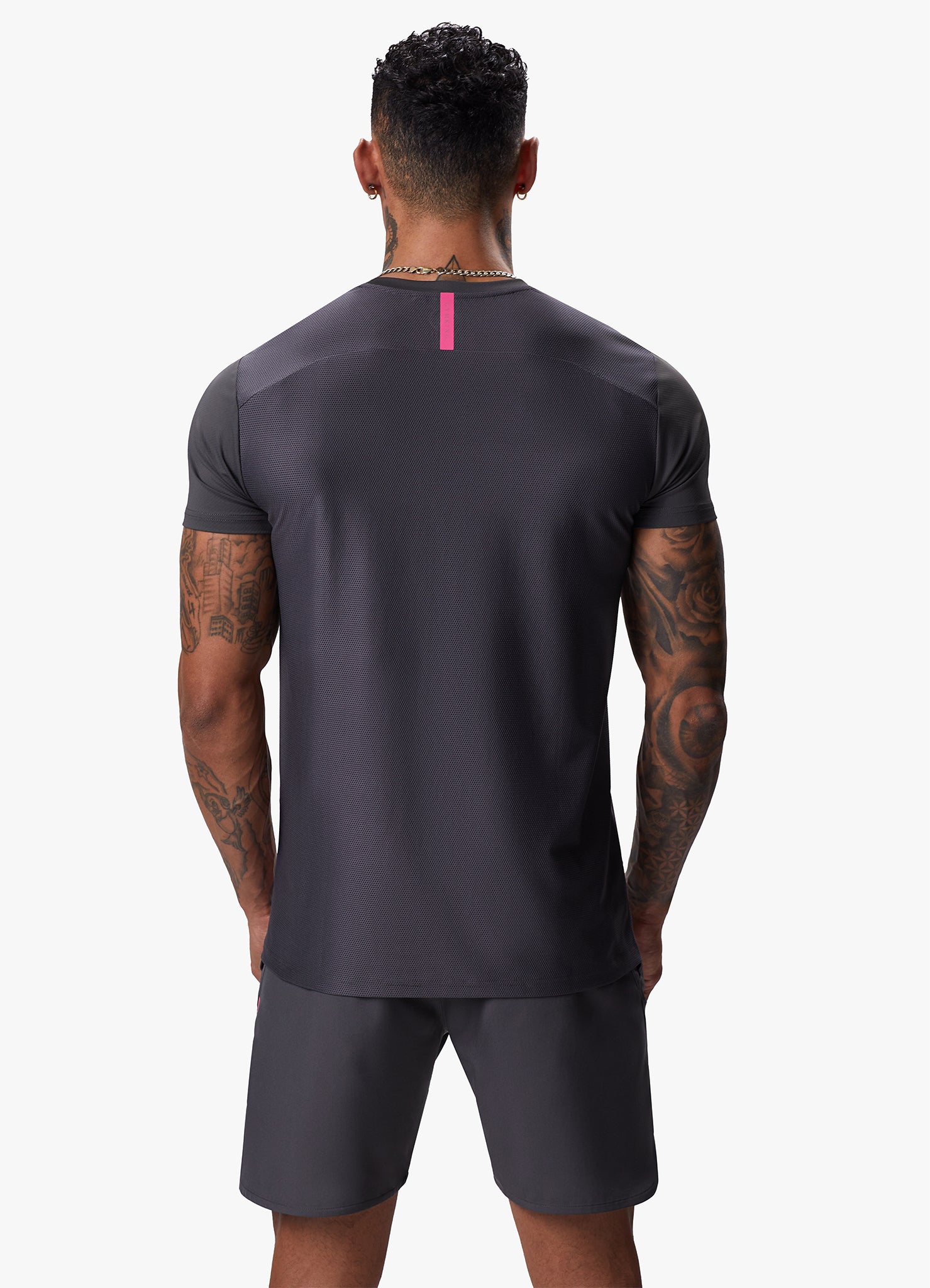 Gym King Flex Tee - Graphite/Fuchsia Xs