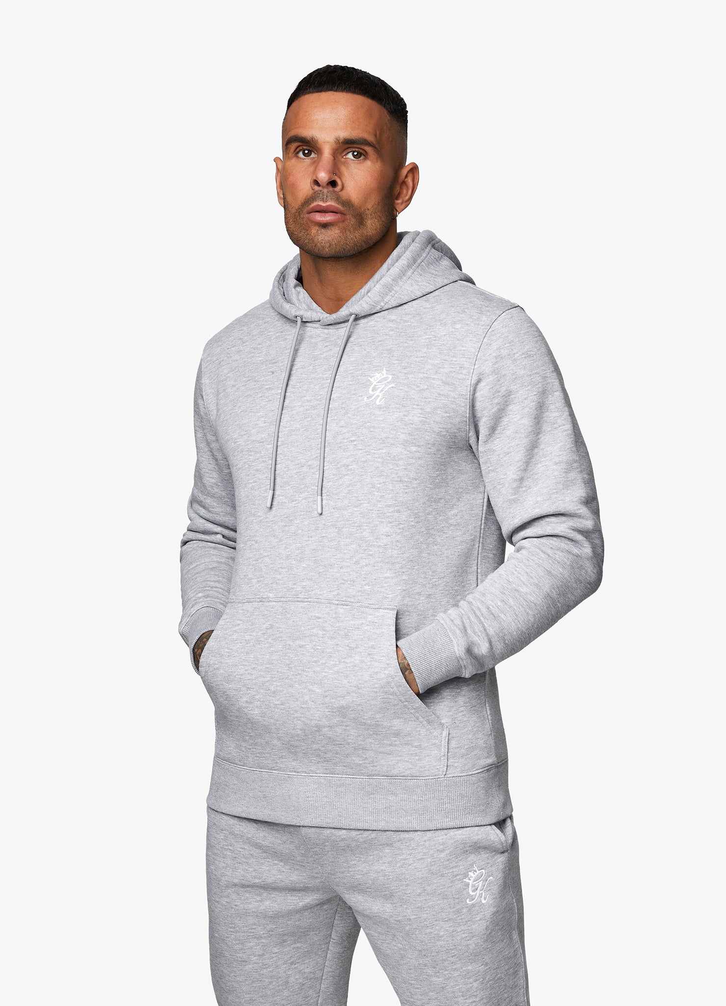 Gym King Fundamental Fleece Hood - Grey Marl Xs