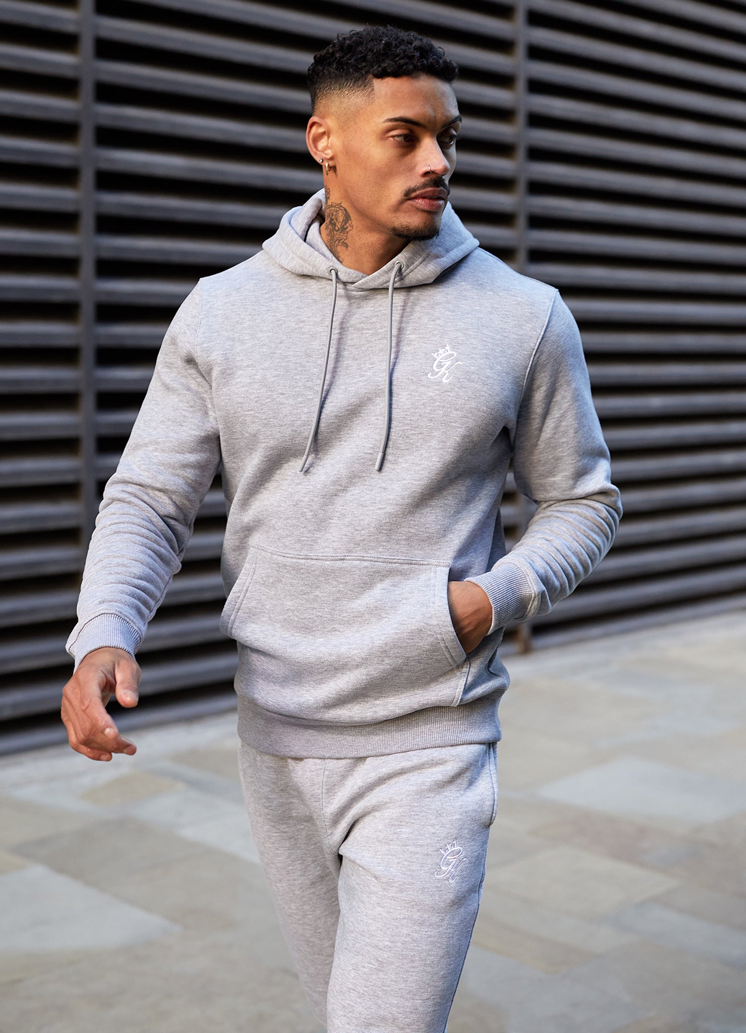 Gym King Fundamental Fleece Hood - Grey Marl Xs