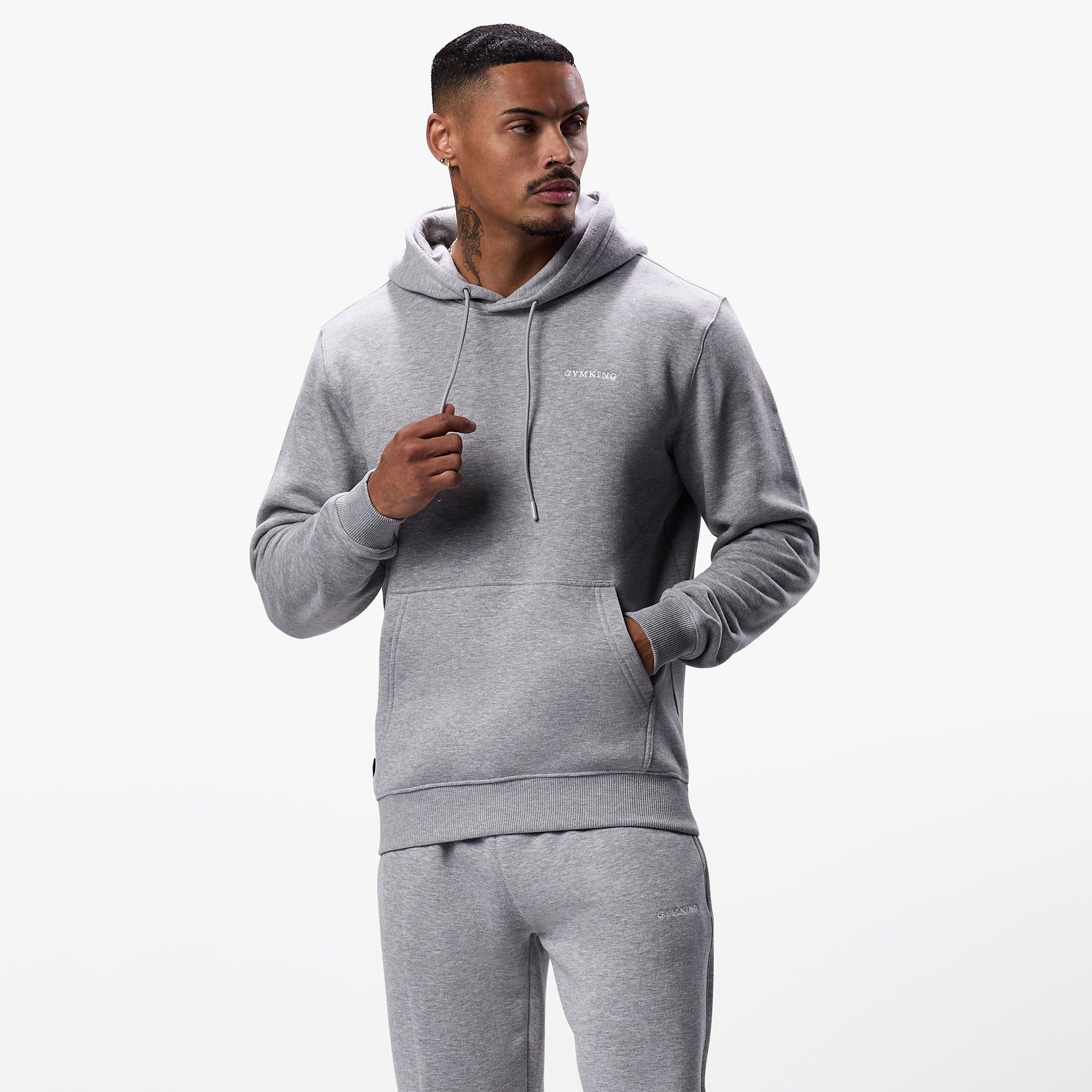 Gym King Linear Fundamental Hood - Grey Marl Xs