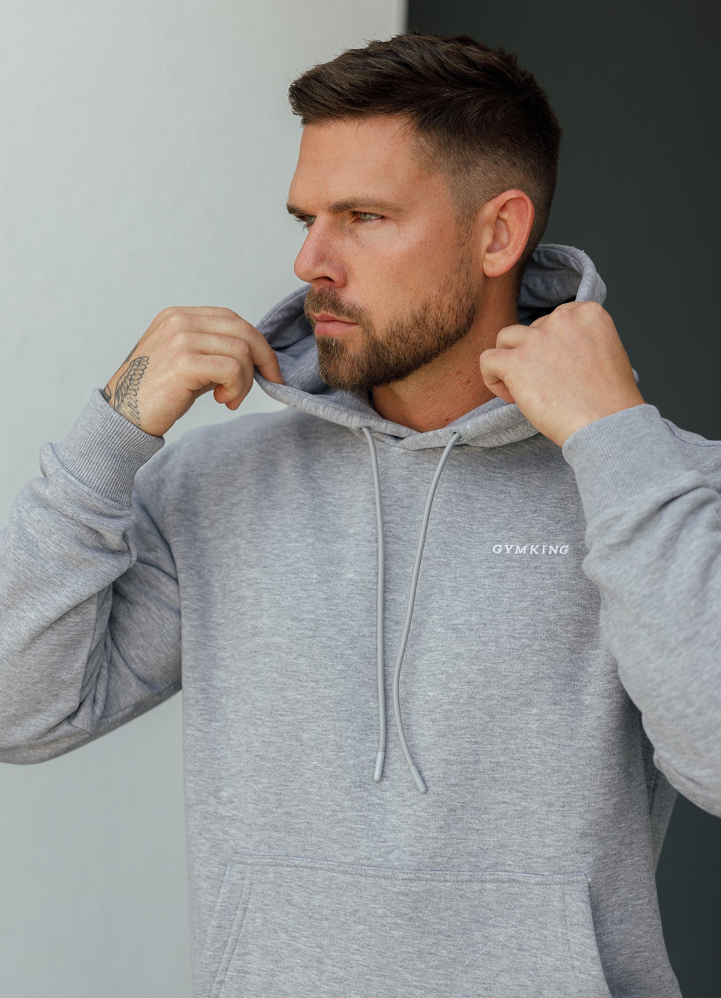 Gym King Linear Fundamental Hood - Grey Marl Xs