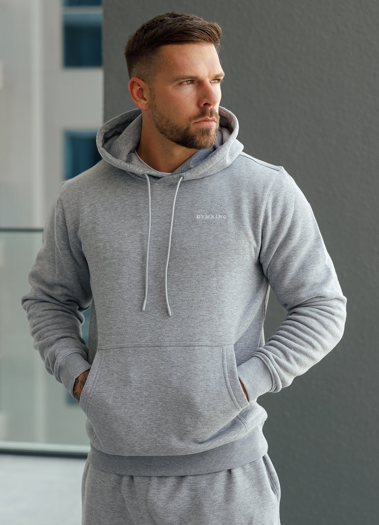 Gym King Linear Fundamental Hood - Grey Marl Xs