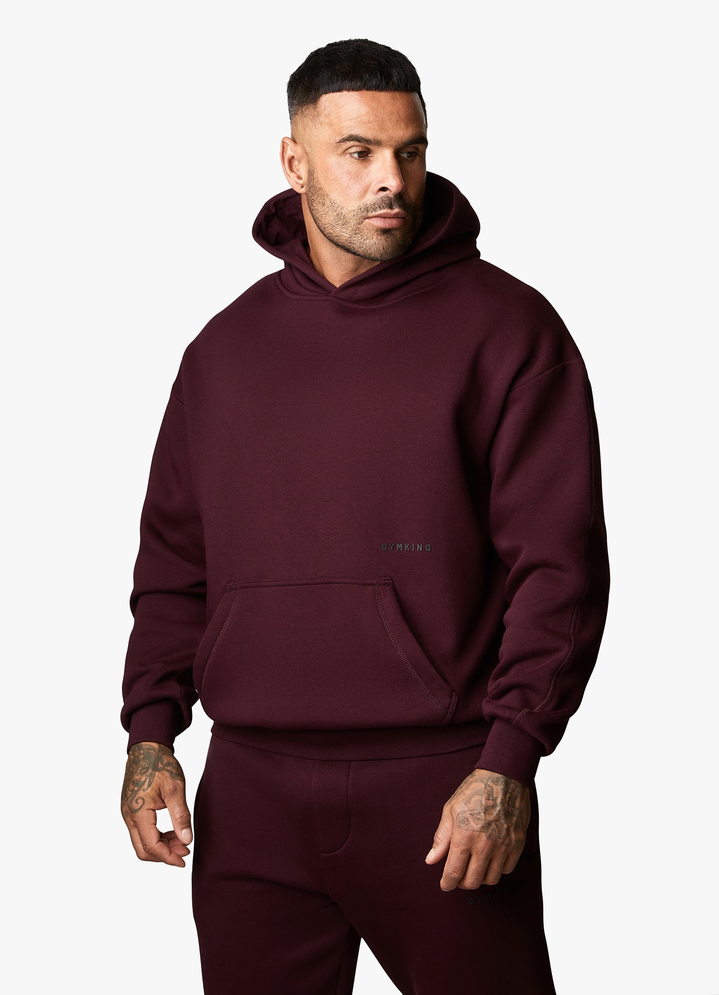 Gym King Outline Print Hood - Burgundy Xs