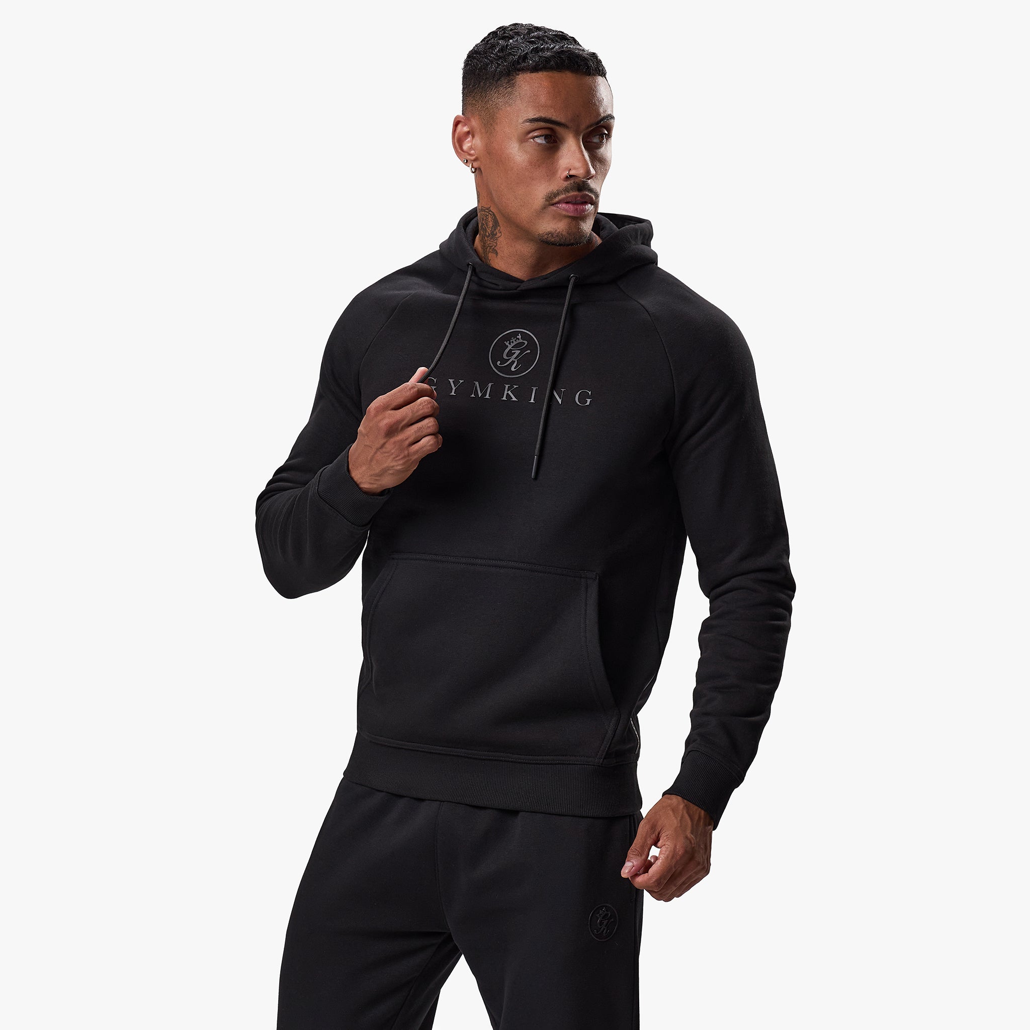 Gym King Pro Logo Fleece Hood - Black/Black Xs