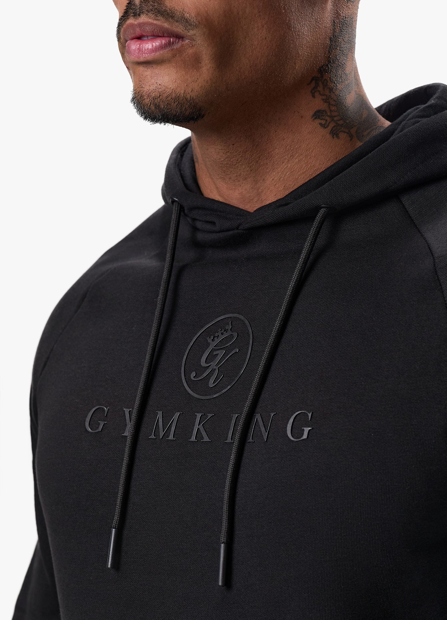 Gym King Pro Logo Fleece Hood - Black/Black Xs