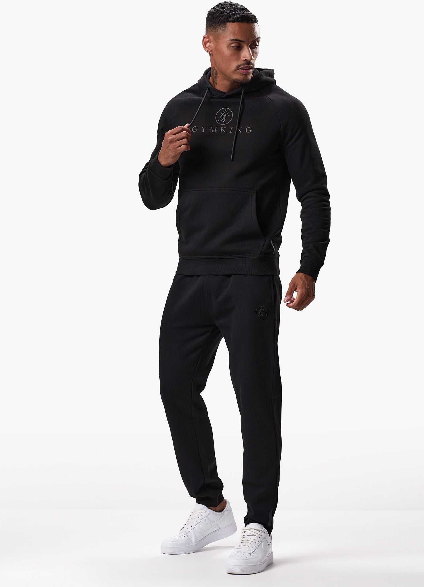 Gym King Pro Logo Fleece Hood - Black/Black Xs