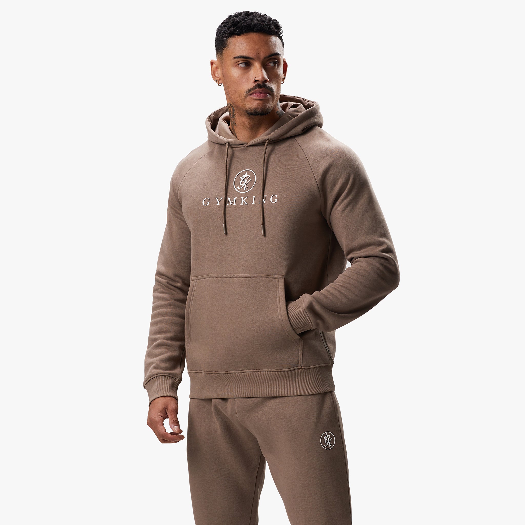 Gym King Pro Logo Fleece Hood - Dark Taupe Xs