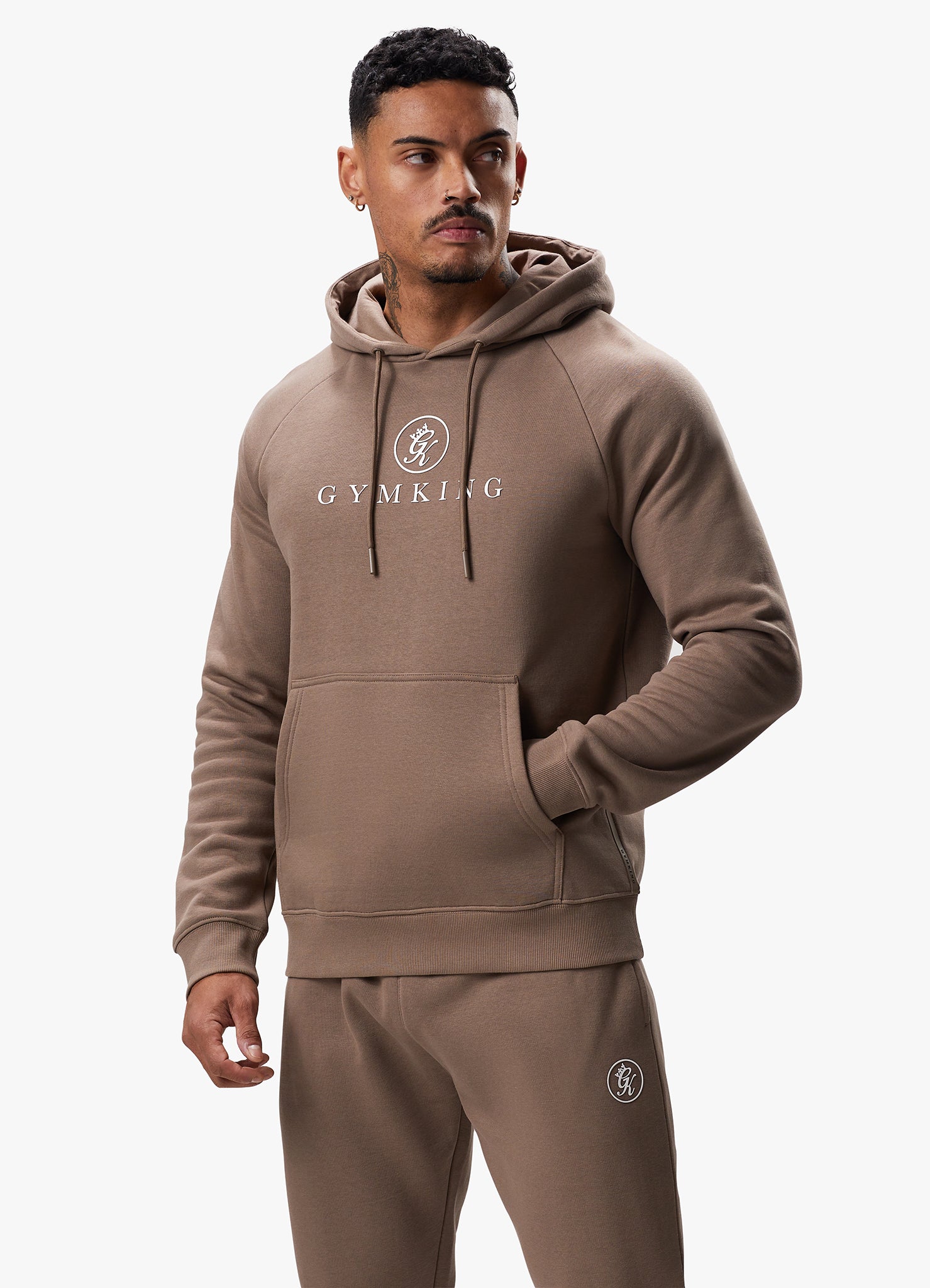 Gym King Pro Logo Fleece Hood - Dark Taupe Xs