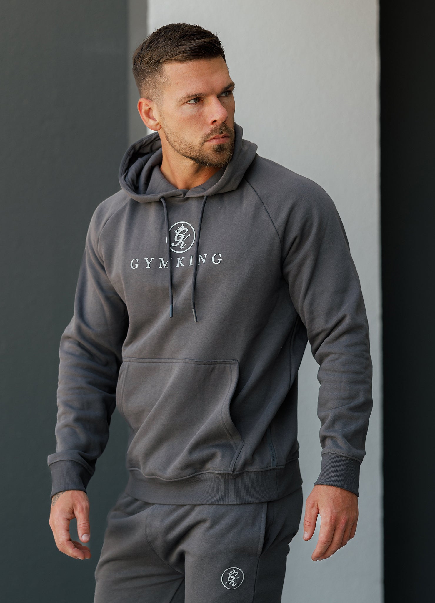 Gym King Pro Logo Fleece Hood - Graphite Xs