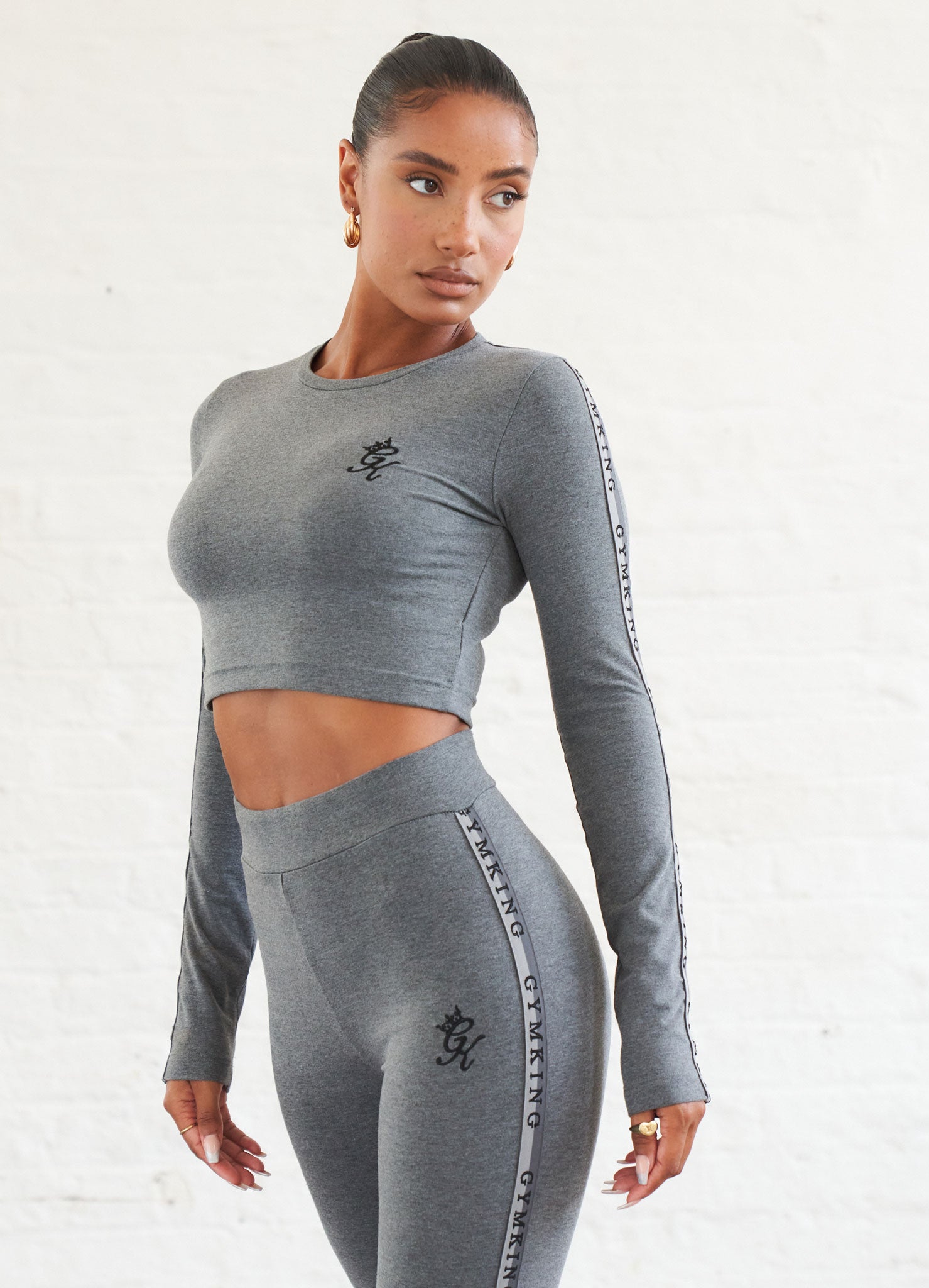 Gym King Results Tape Longsleeve Crop - Mid Grey Marl 14