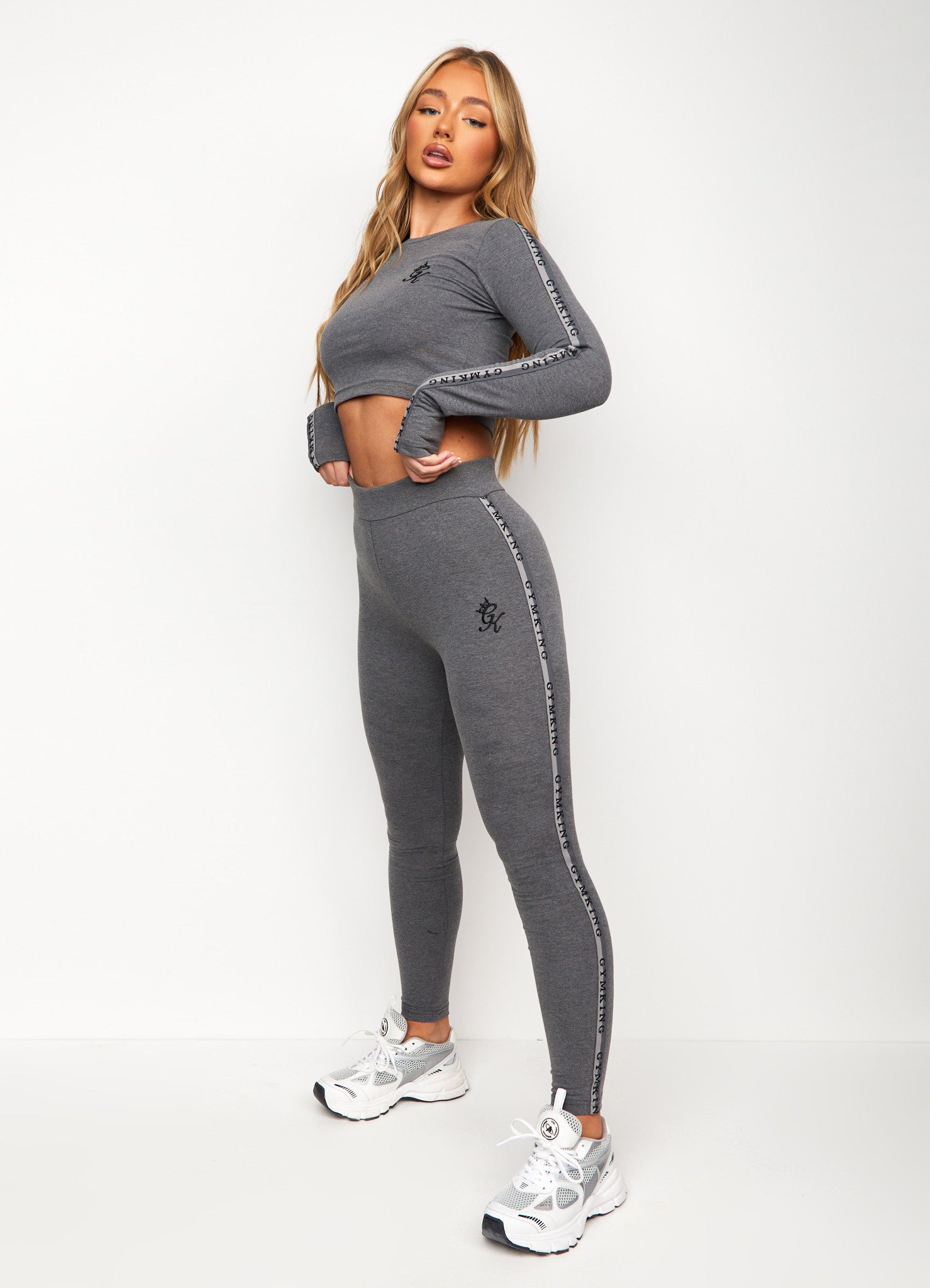 Gym King Results Tape Longsleeve Crop - Mid Grey Marl 14