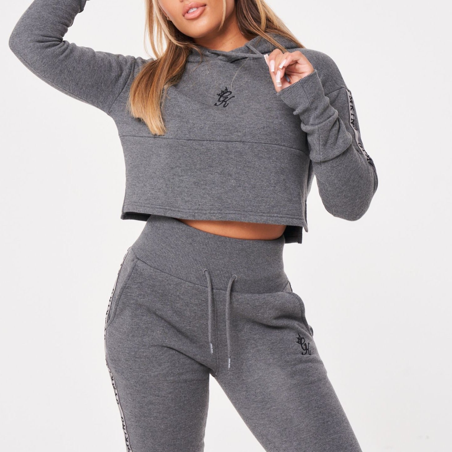 Gym King Results Tape Sky Crop Hood - Mid Grey Marl 6