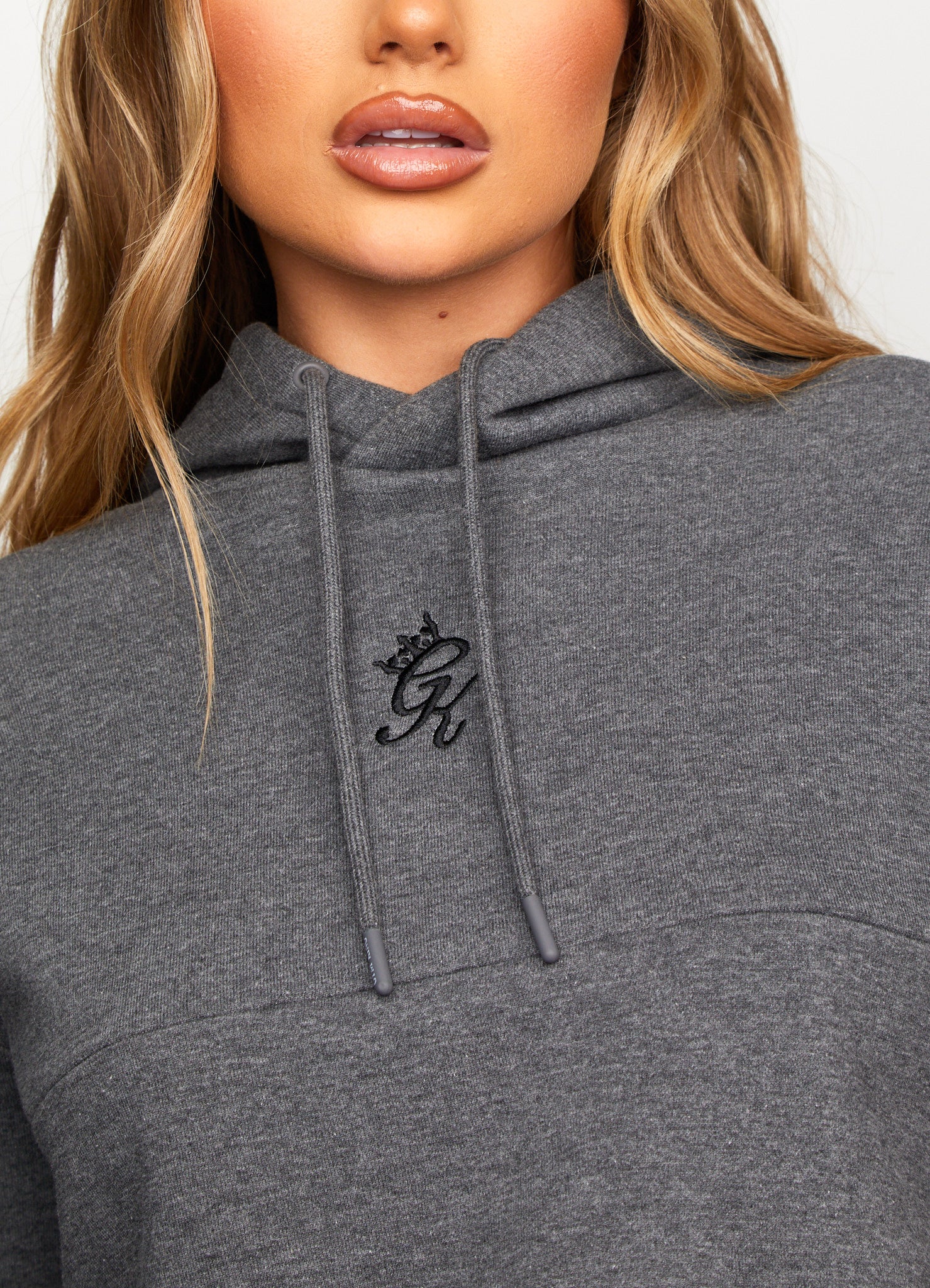 Gym King Results Tape Sky Crop Hood - Mid Grey Marl 6