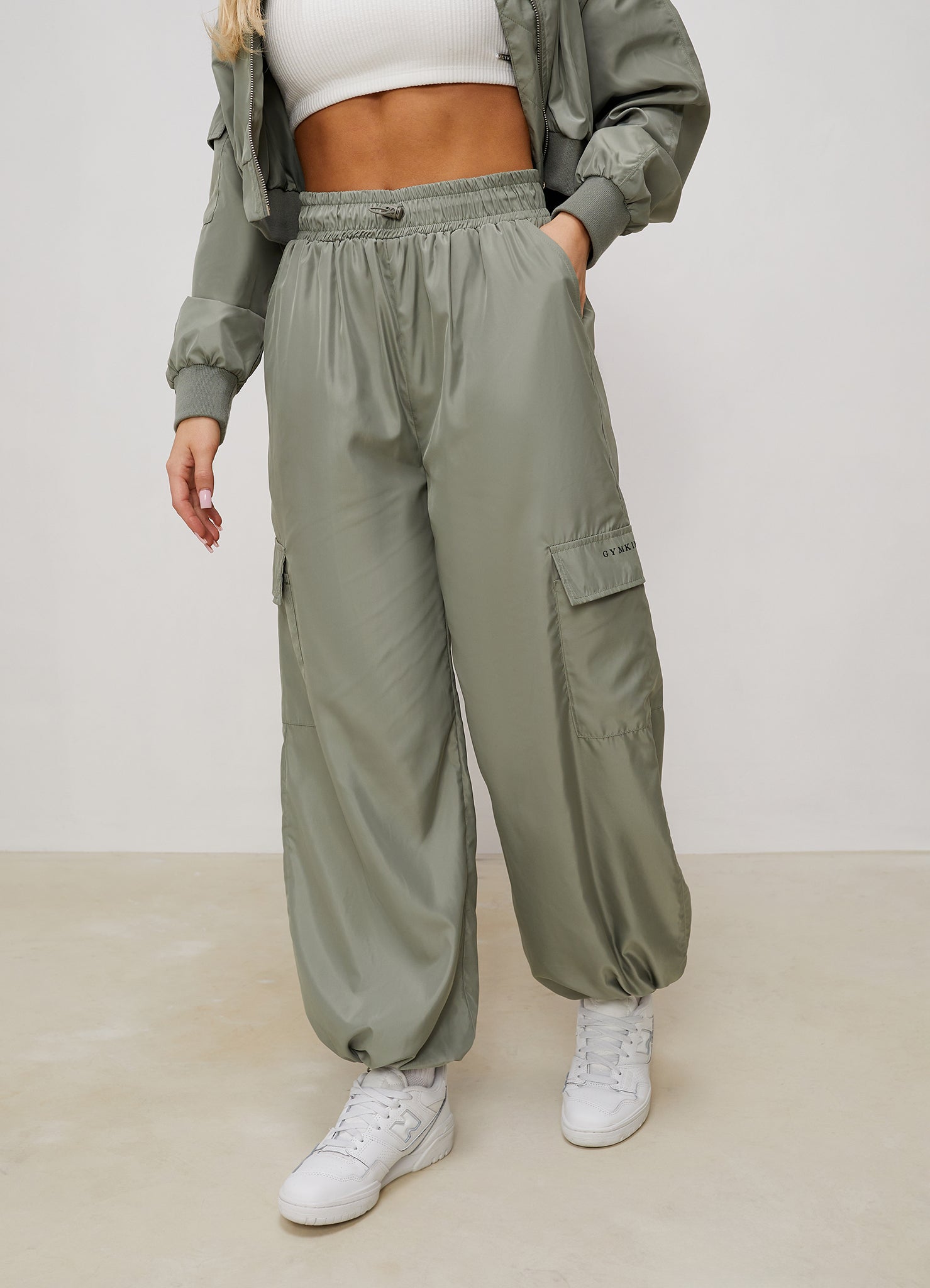 Gym King Satin Cargo Pants - Dusky Sage 6