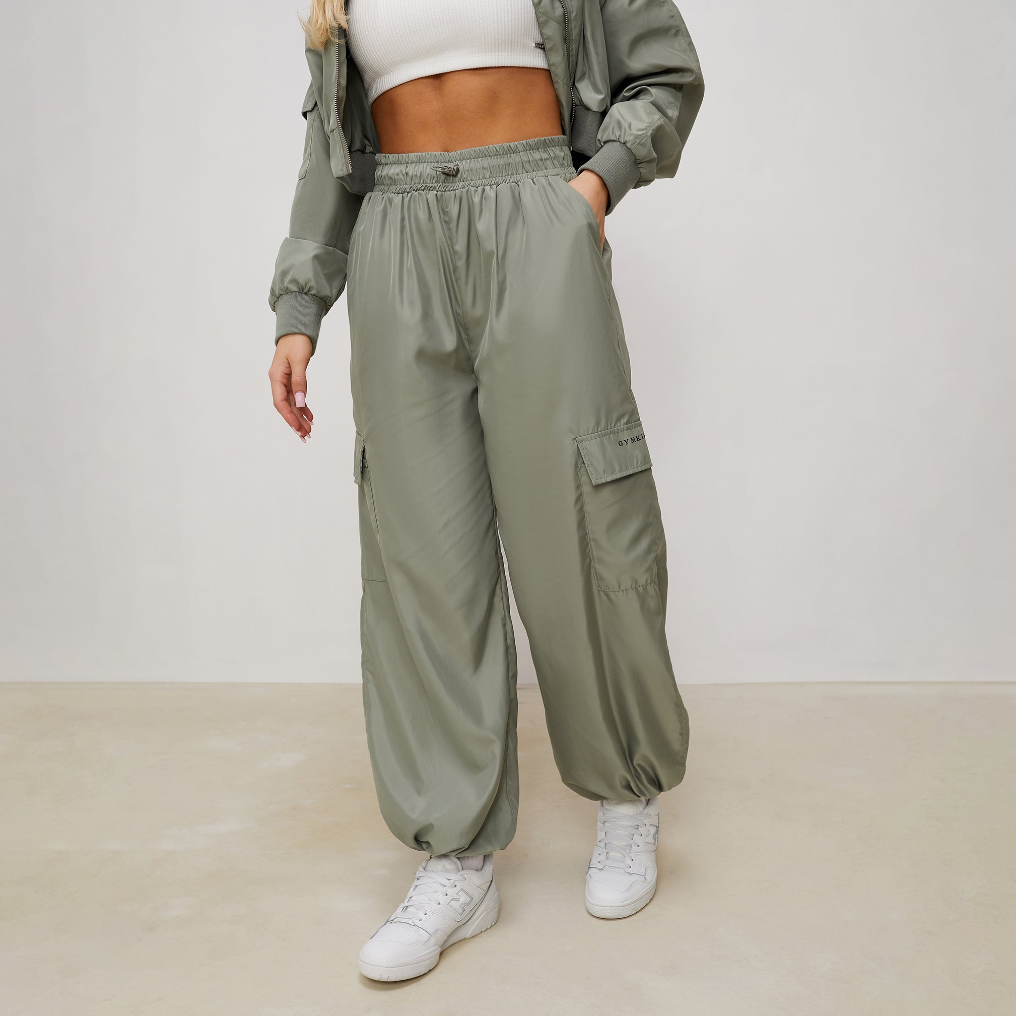 Gym King Satin Cargo Pants - Dusky Sage 6