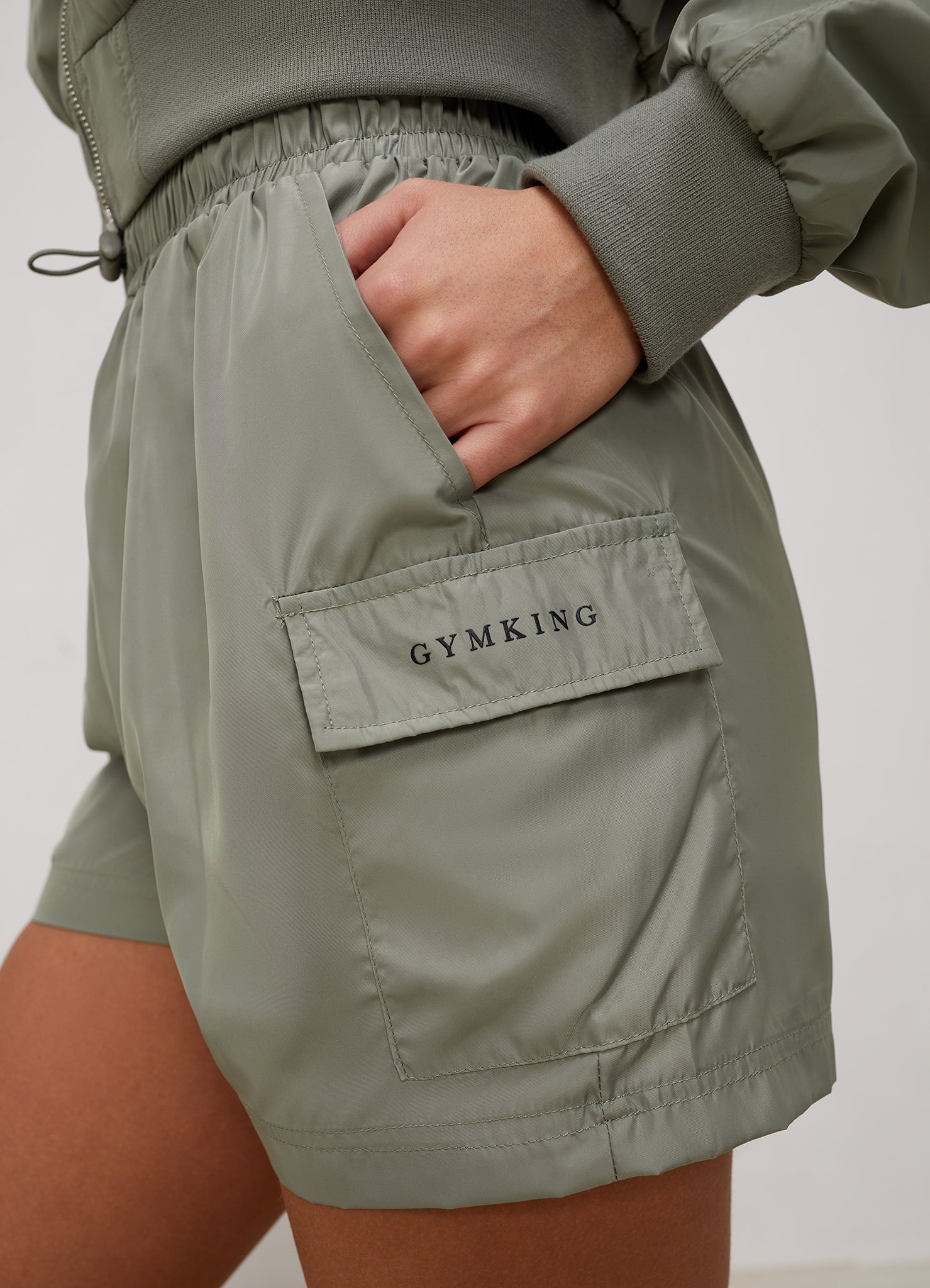 Gym King Satin Cargo Shorts - Dusky Sage 12