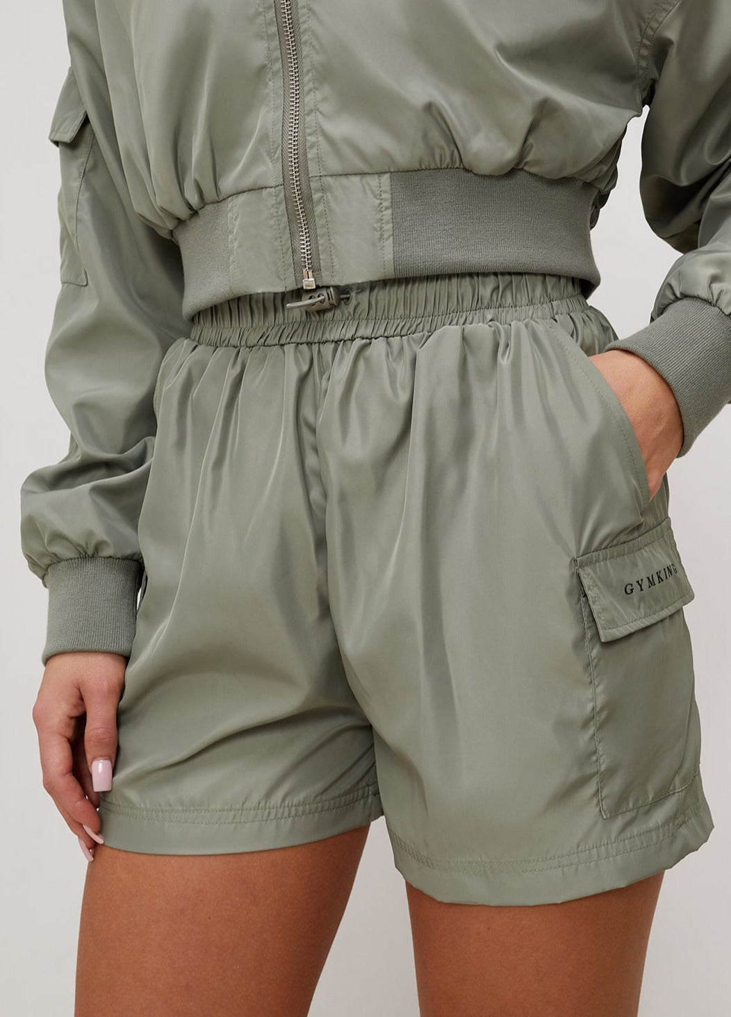 Gym King Satin Cargo Shorts - Dusky Sage 12