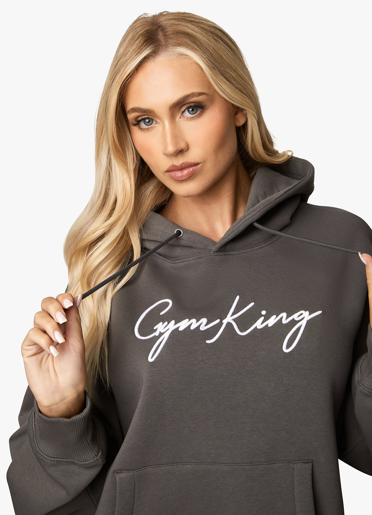 Gym King Script Hood - Steel/White 10