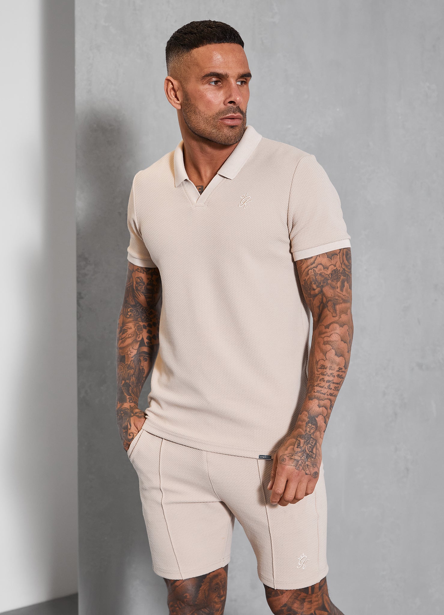 Gym King Signature Texture Polo - Stone Xs