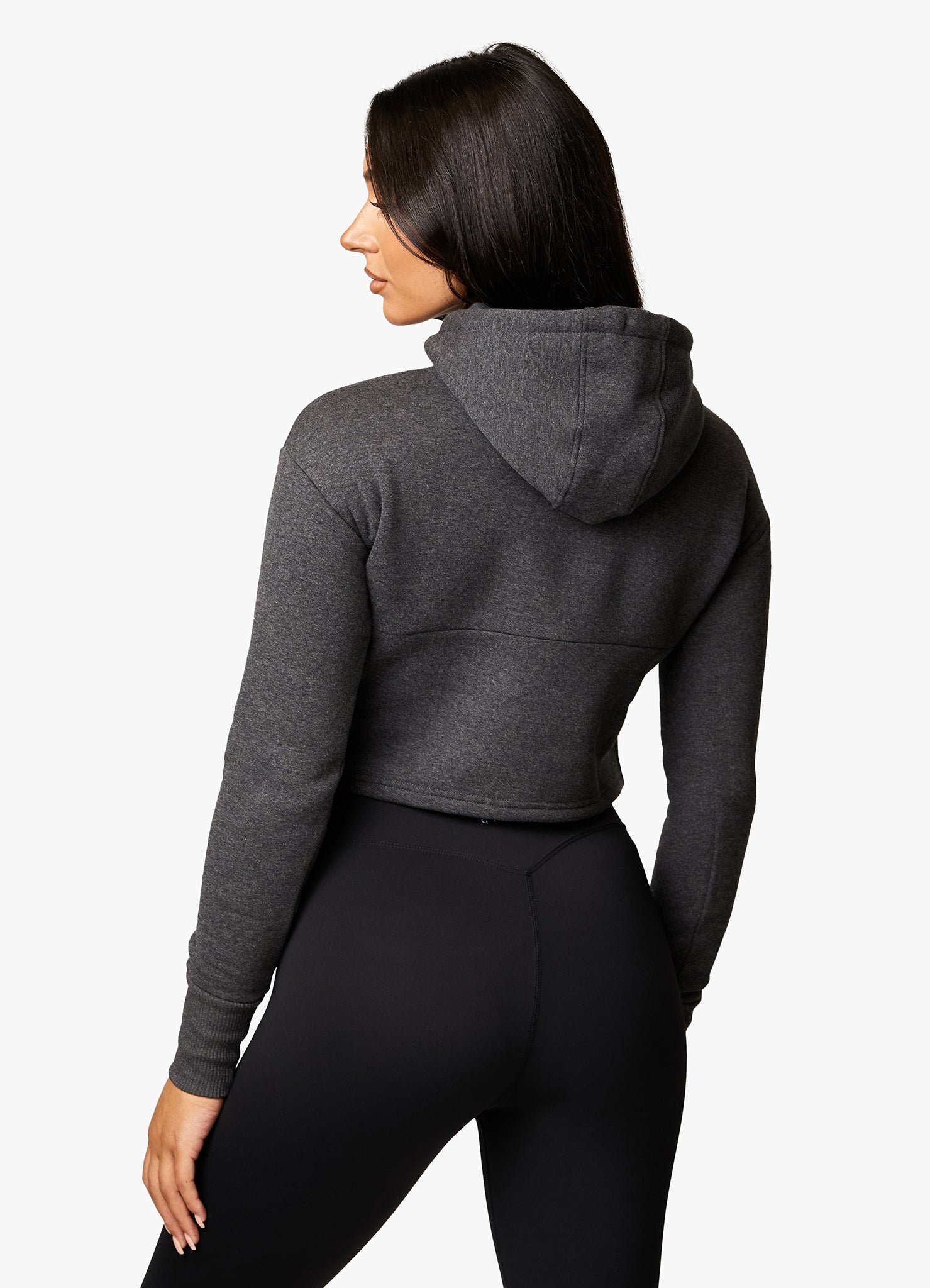 Gym King Sky Fleece Crop Hoodie - Charcoal Marl/White 14