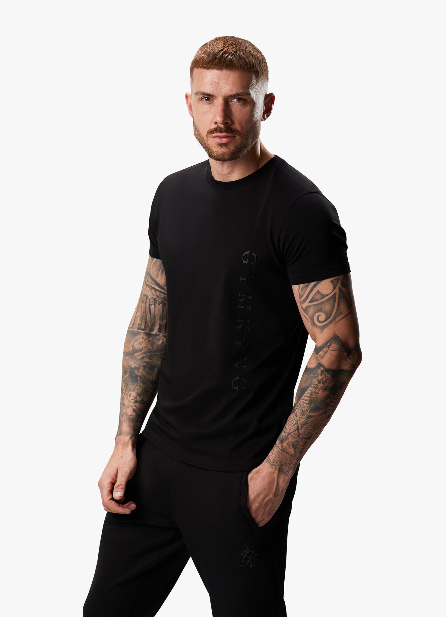 Gym King Split Linear Tee - Black Xs