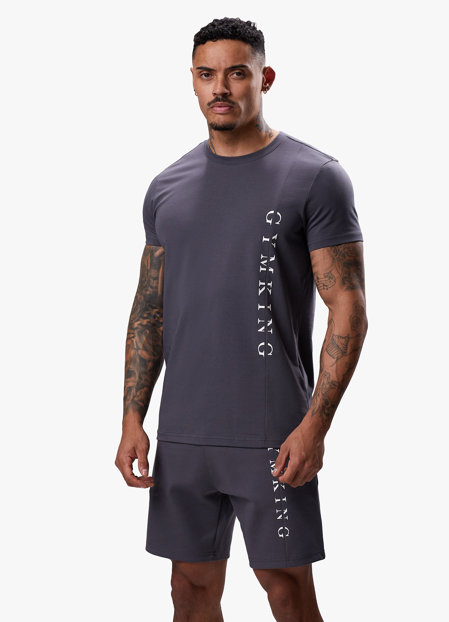 Gym King Split Linear Tee - Graphite L