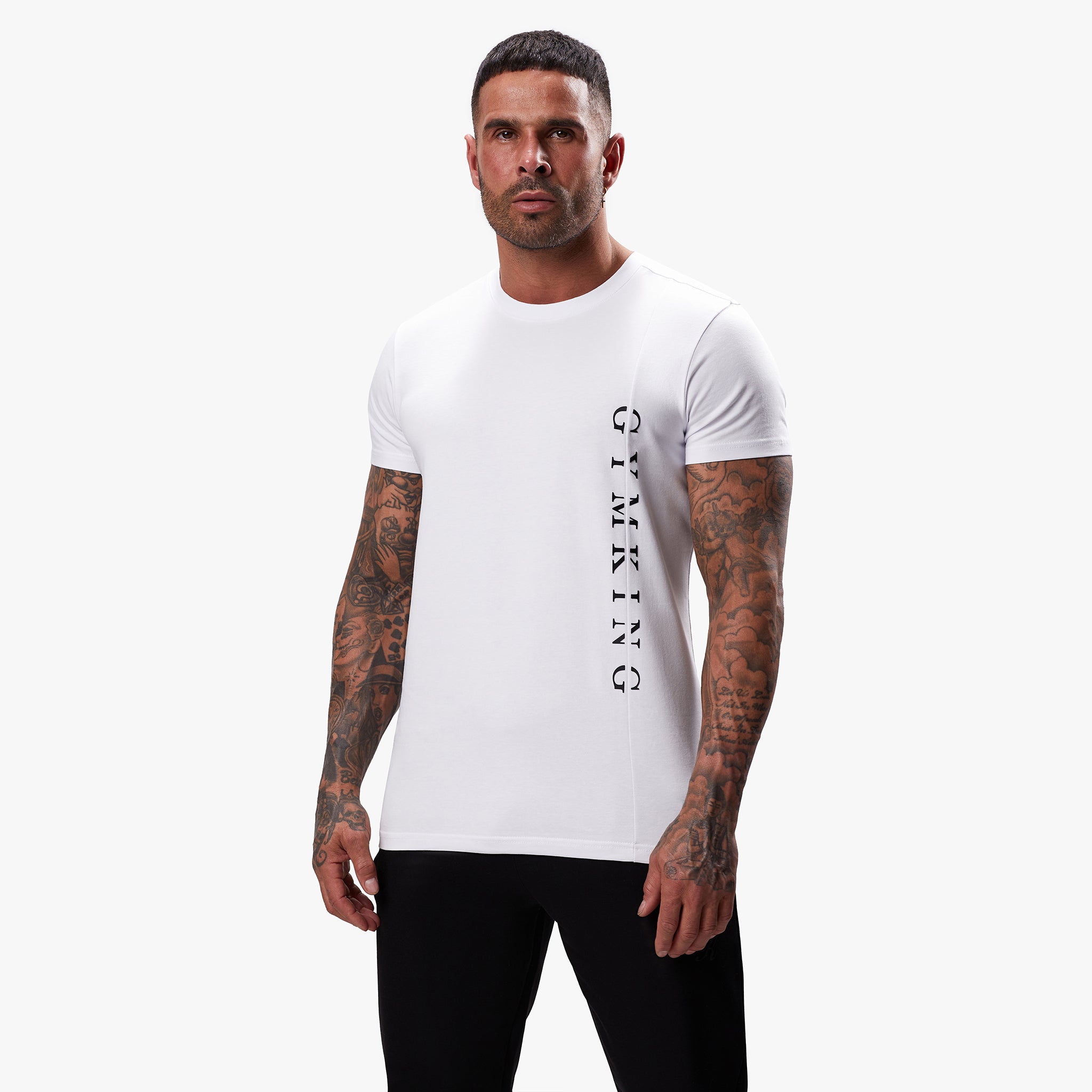 Gym King Split Linear Tee - White M