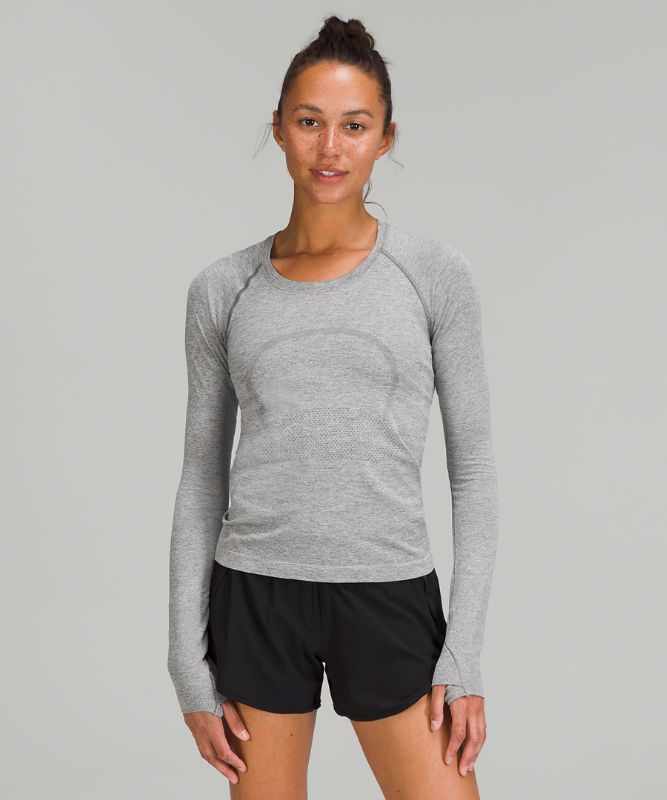 lululemon - Women's Swiftly Tech Long-Sleeve Shirt 2.0 Waist Length - Color White/Grey - Size 2