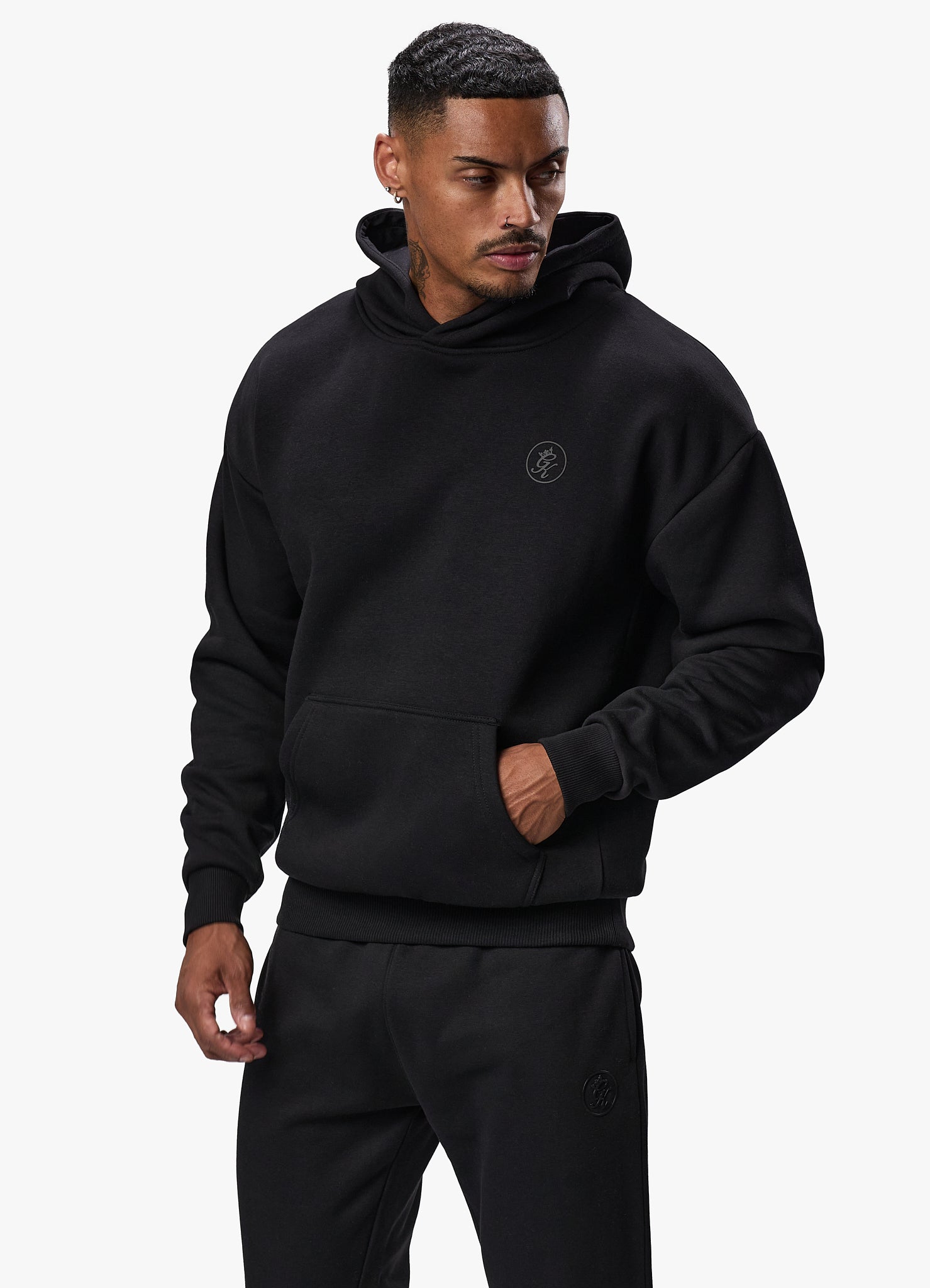 Gym King Box Logo Fleece Hood - Black Xs