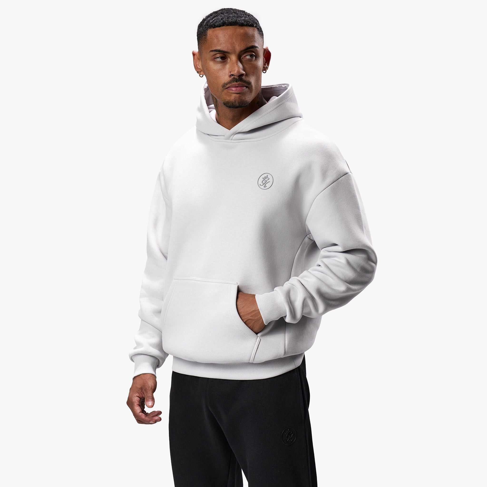 Gym King Box Logo Fleece Hood - Light Grey Xs