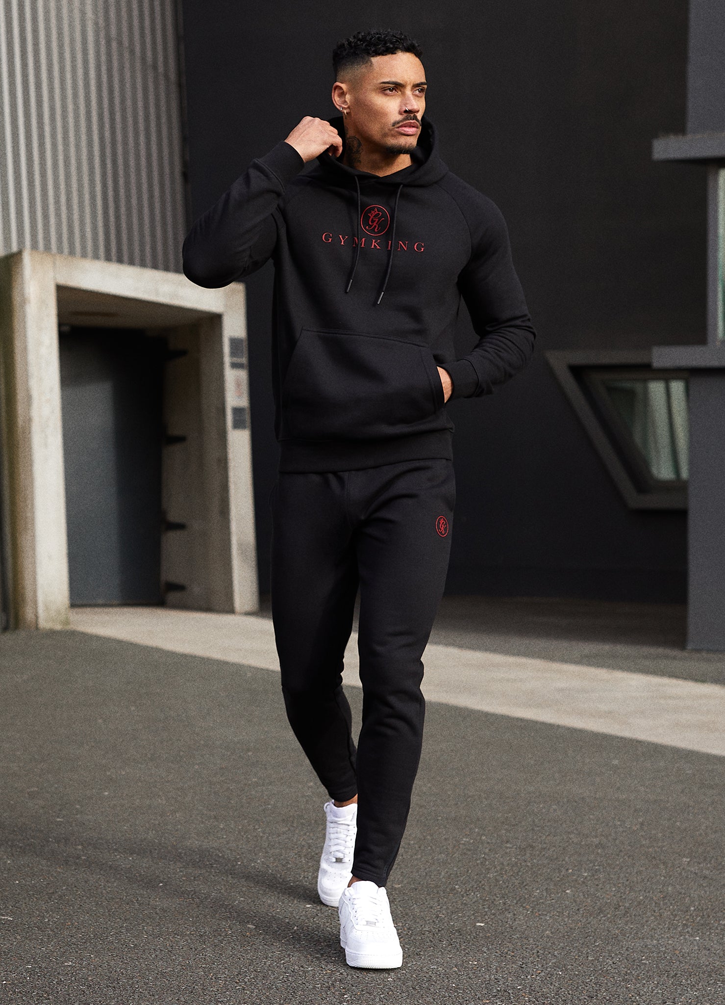 Gym King Pro Logo Fleece Hood - Black/Red Xs