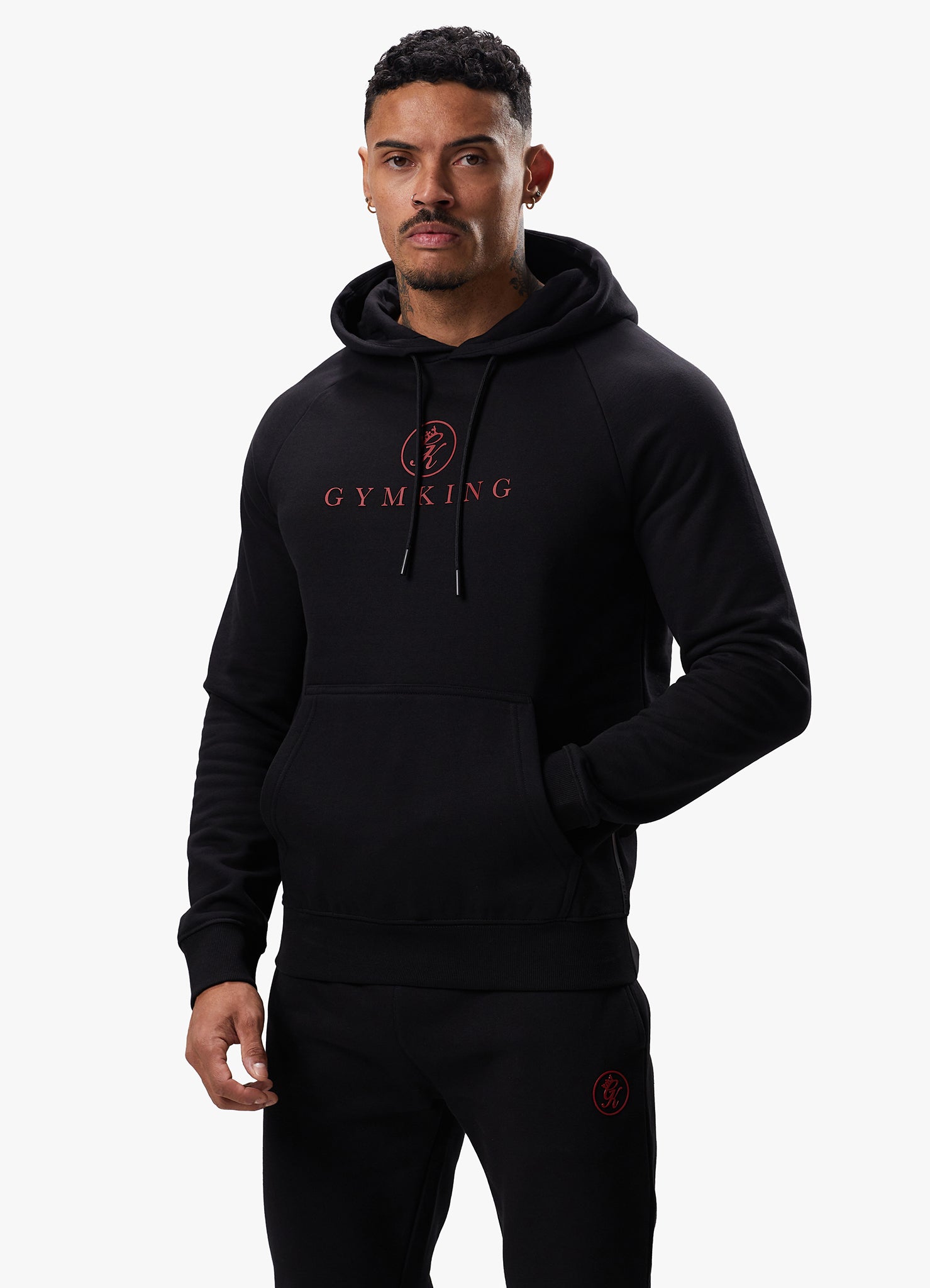 Gym King Pro Logo Fleece Hood - Black/Red Xs