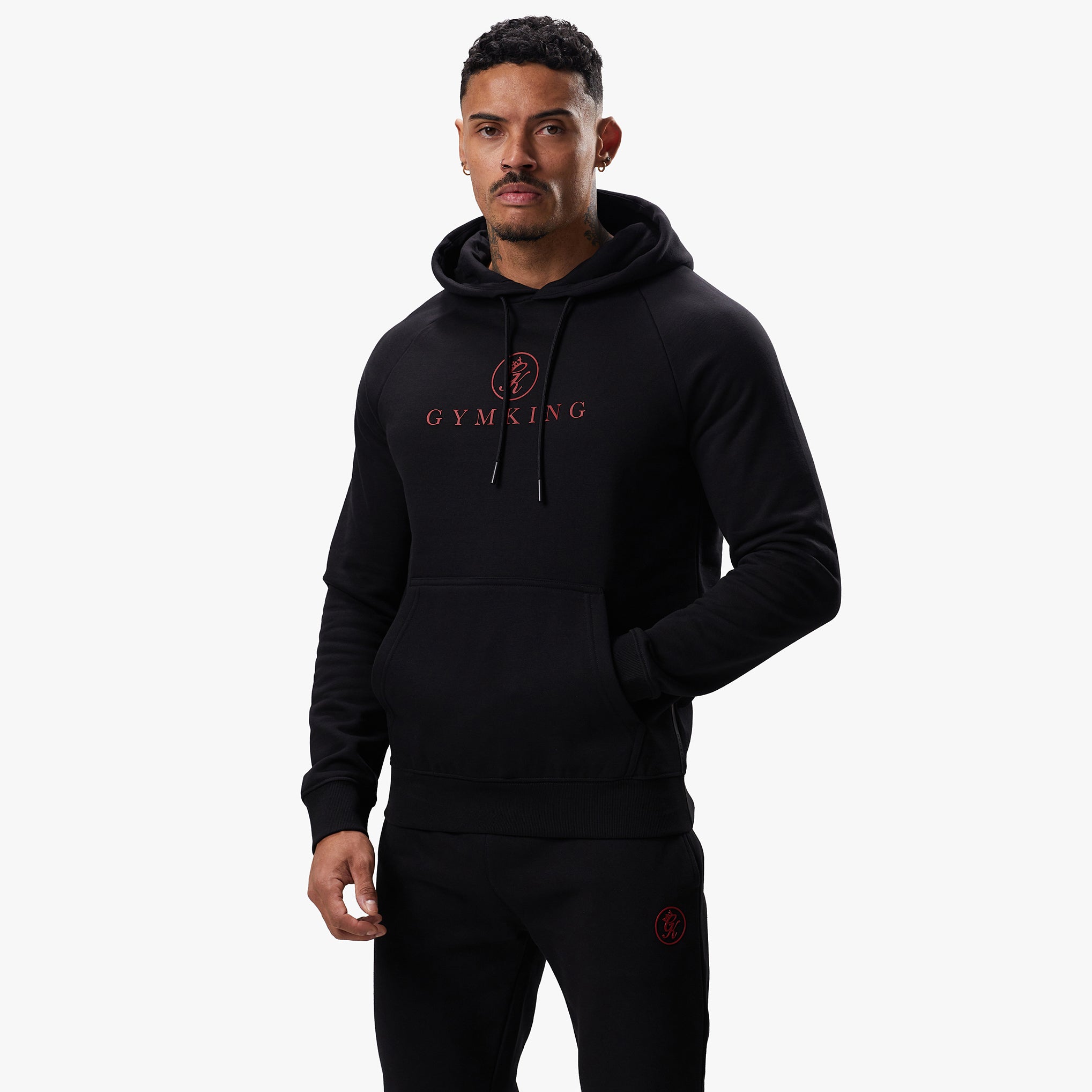 Gym King Pro Logo Fleece Hood - Black/Red Xs