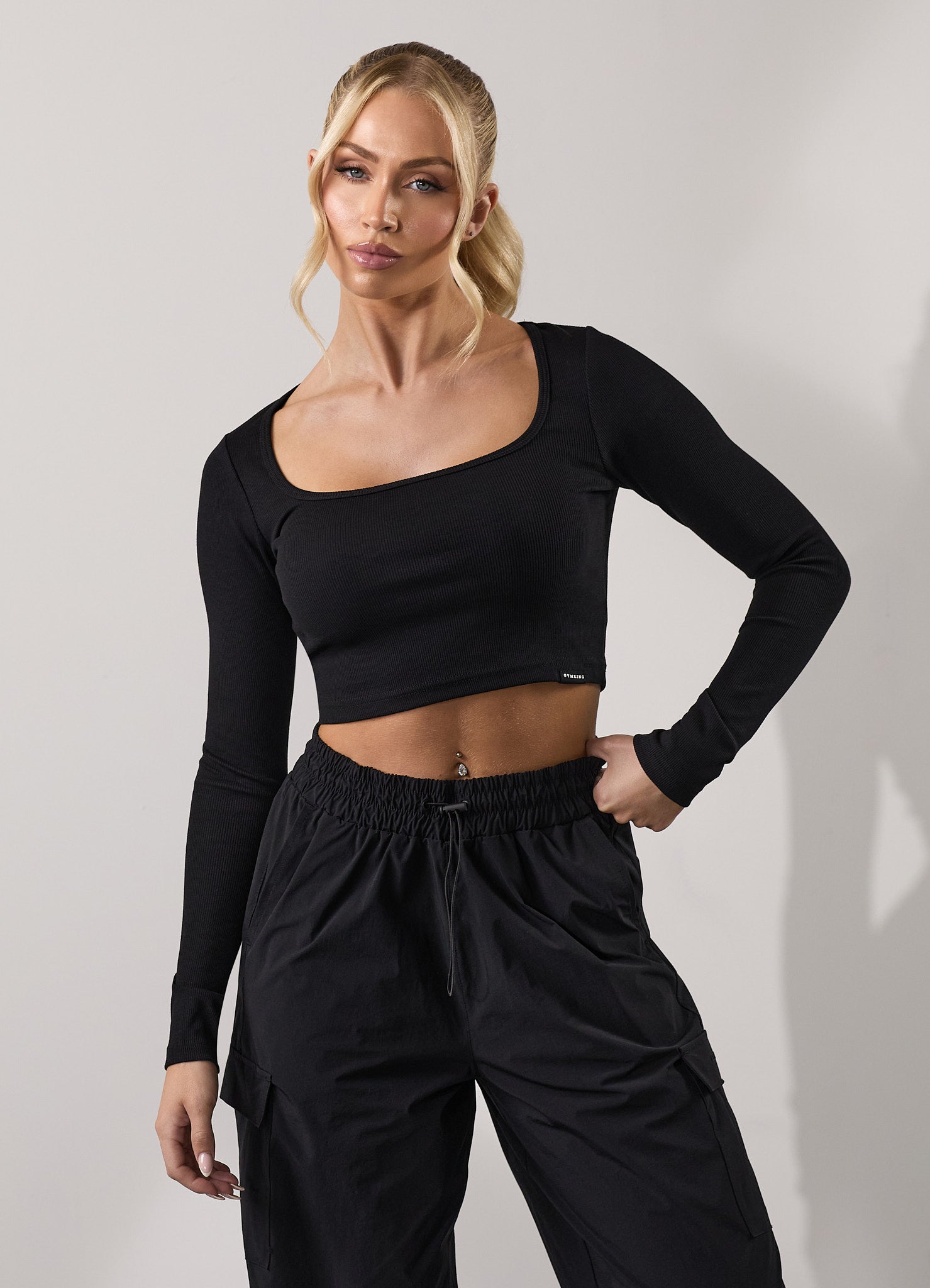 Gym King 365 Rib Long Sleeve Crop Tee - Black 6