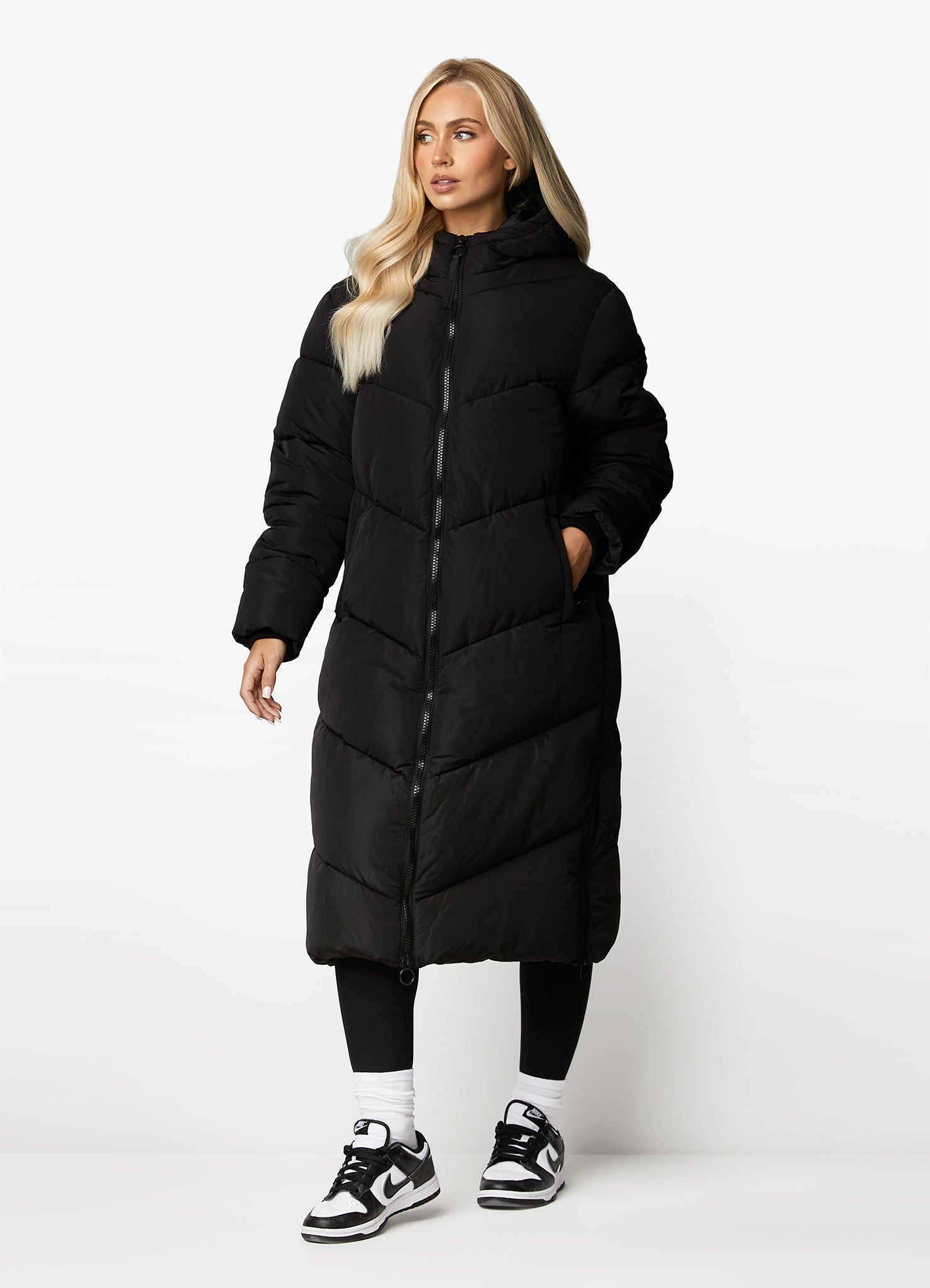 Gym King Chevron Longline Puffer - Black 6