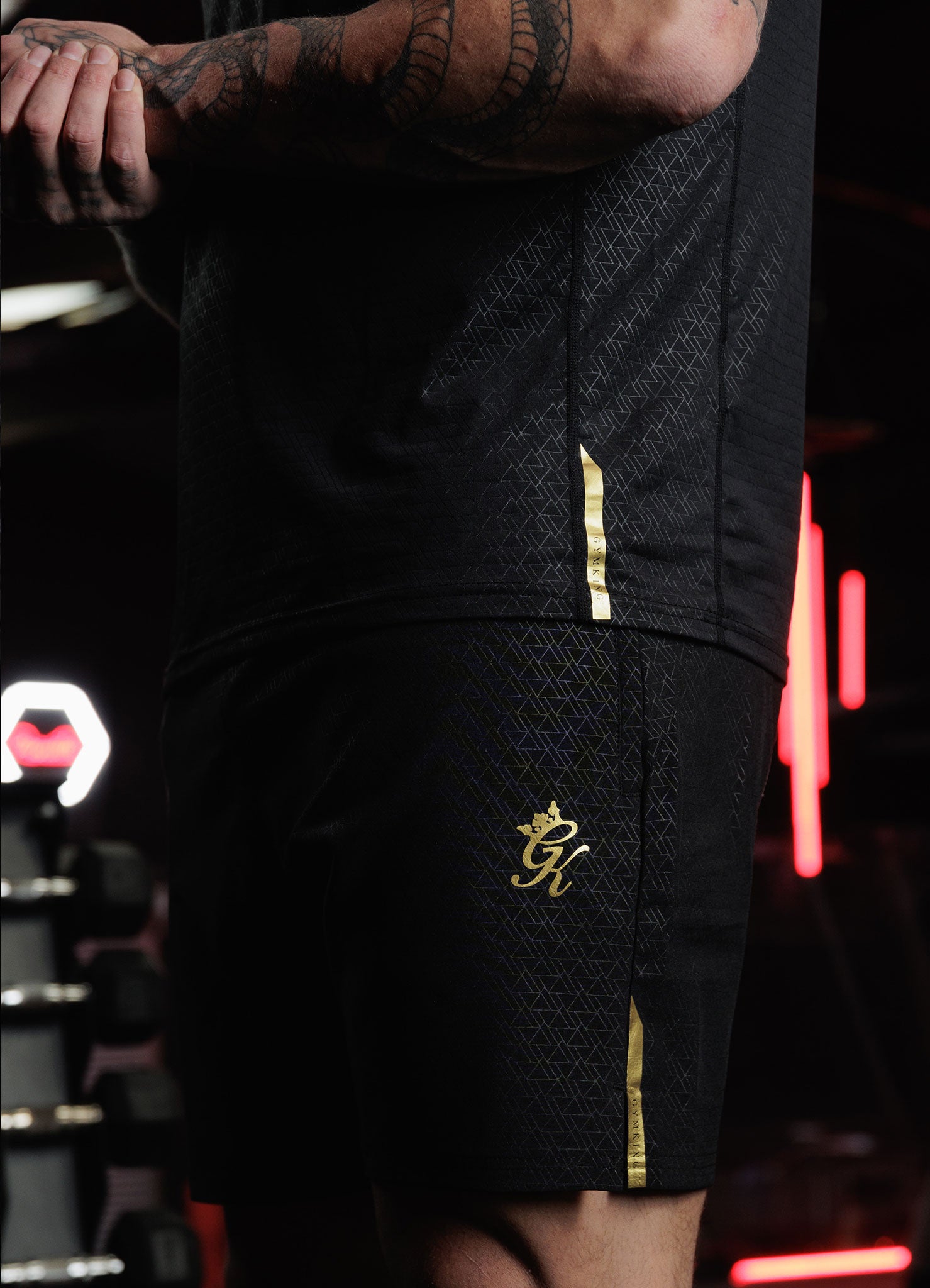 Gym King Debossed Short - Black/Gold Xs