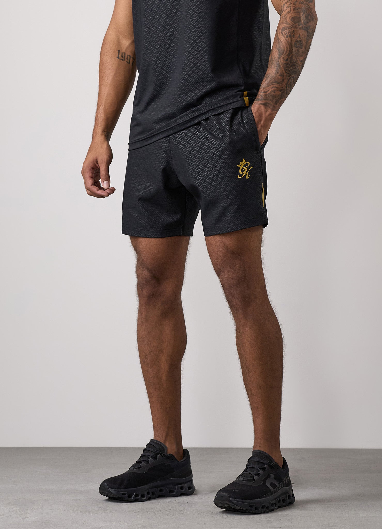 Gym King Debossed Short - Black/Gold Xs